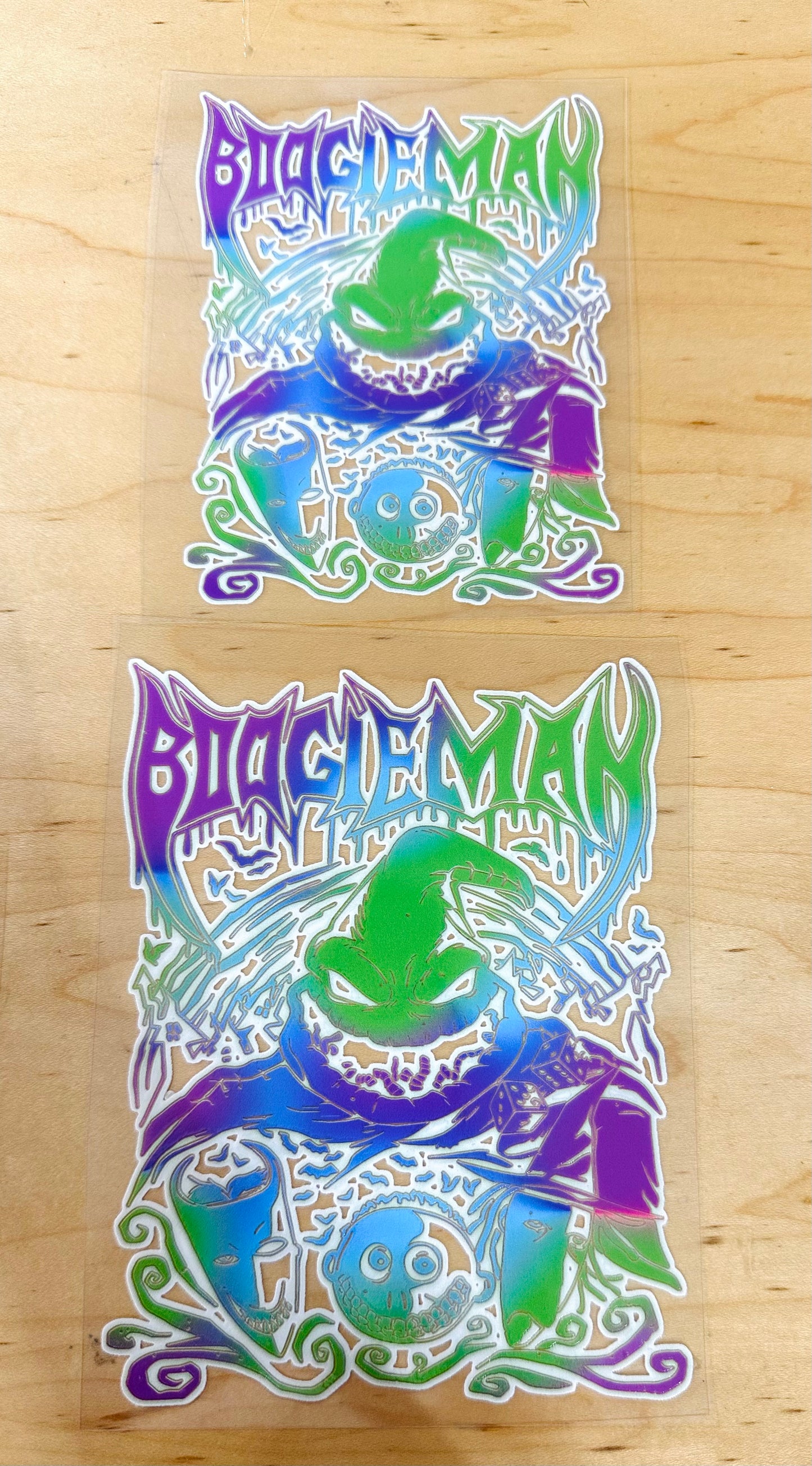 UV DTF Sticker print Neon Boogie Man Halloween decal, tumbler decal, permanent sticker. Uv wrap for glass can tumbler. #7164