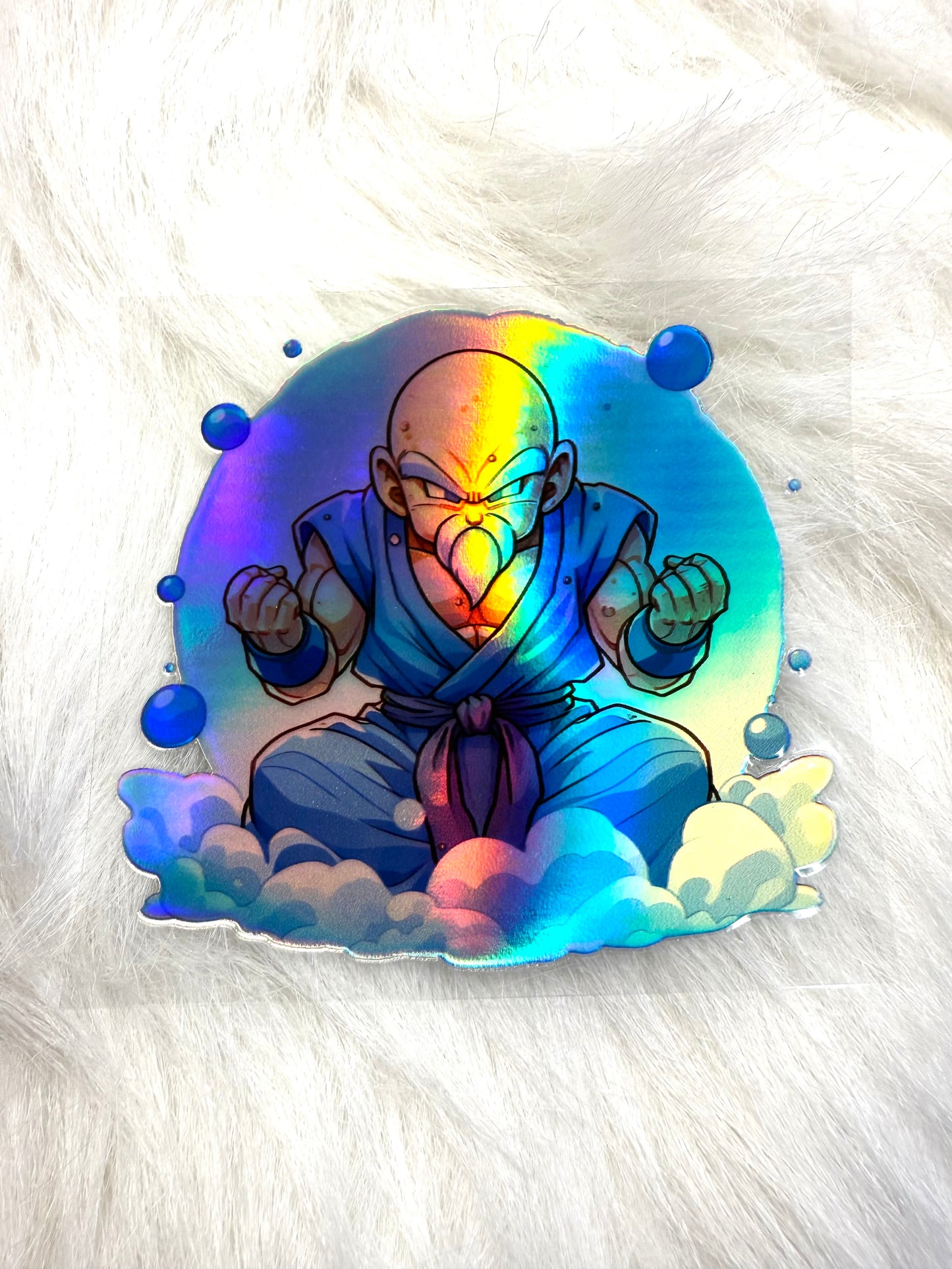Holographic UV DTF Blue Anime Guy Decal Sticker #16