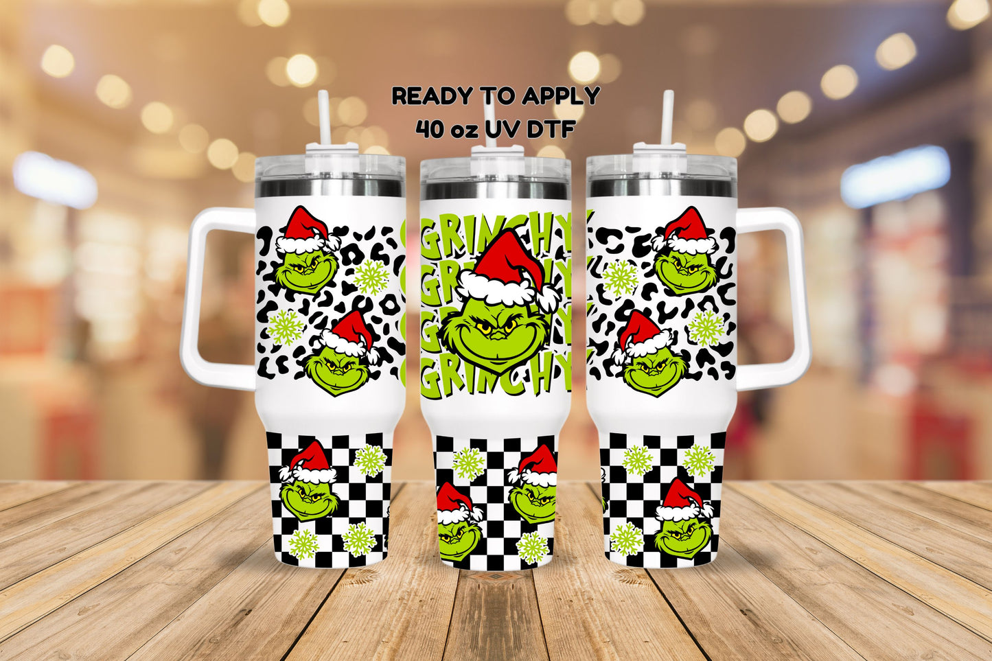 UV DTF 40 oz ready to apply Griny cheetah and checkered wrap decal , permanent sticker. UV wrap quencher #3039