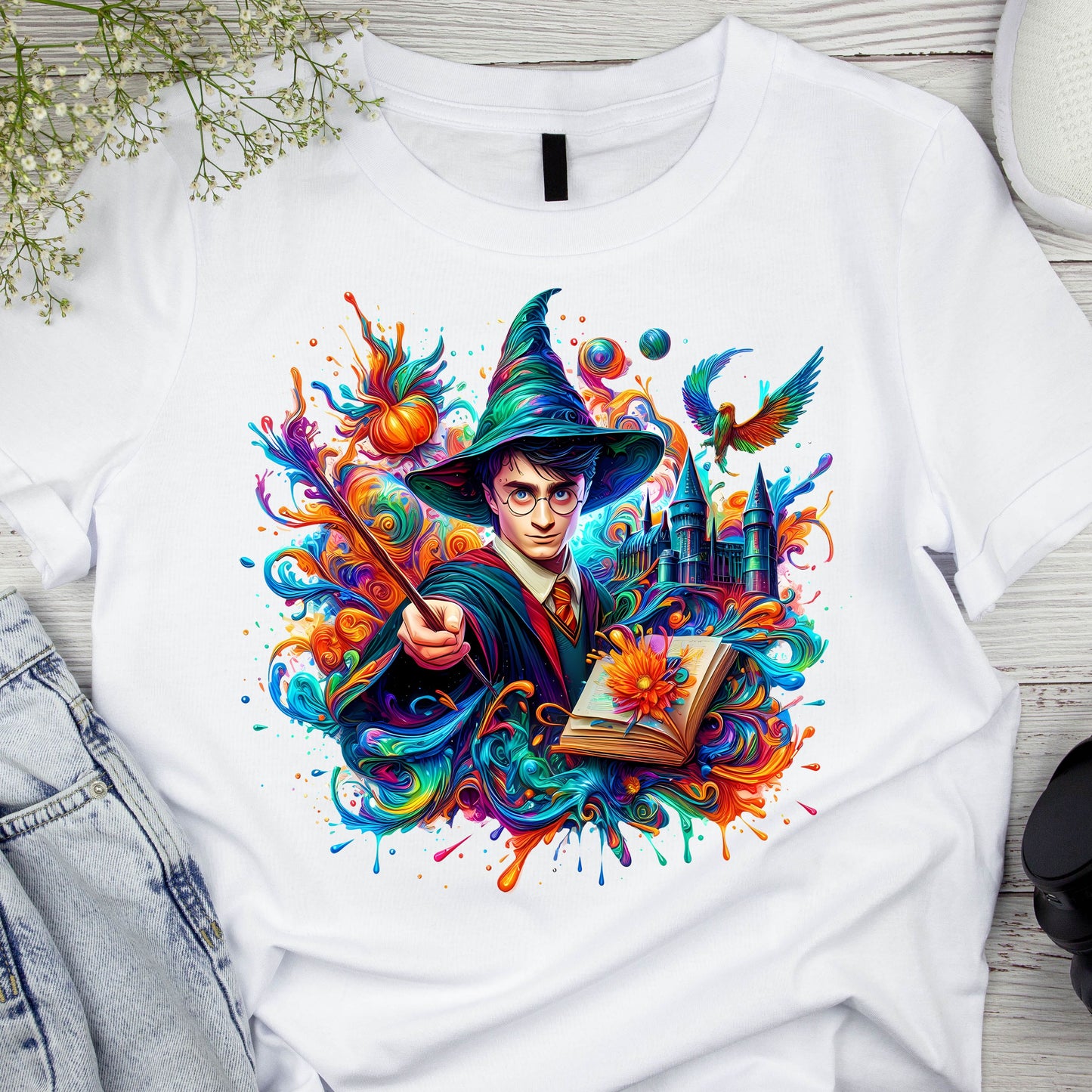 DTF ready to press transfer. Potter splash wizard wand books. Direct to film heat press transfer. DTF Print, Heat Transfer #11104