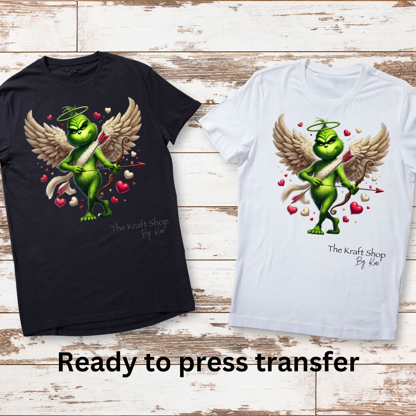 DTF ready to press transfer. Happy Valentine's Day Cupid green man with hearts and arrow, Direct to film heat press transfer. DTF Print #11296