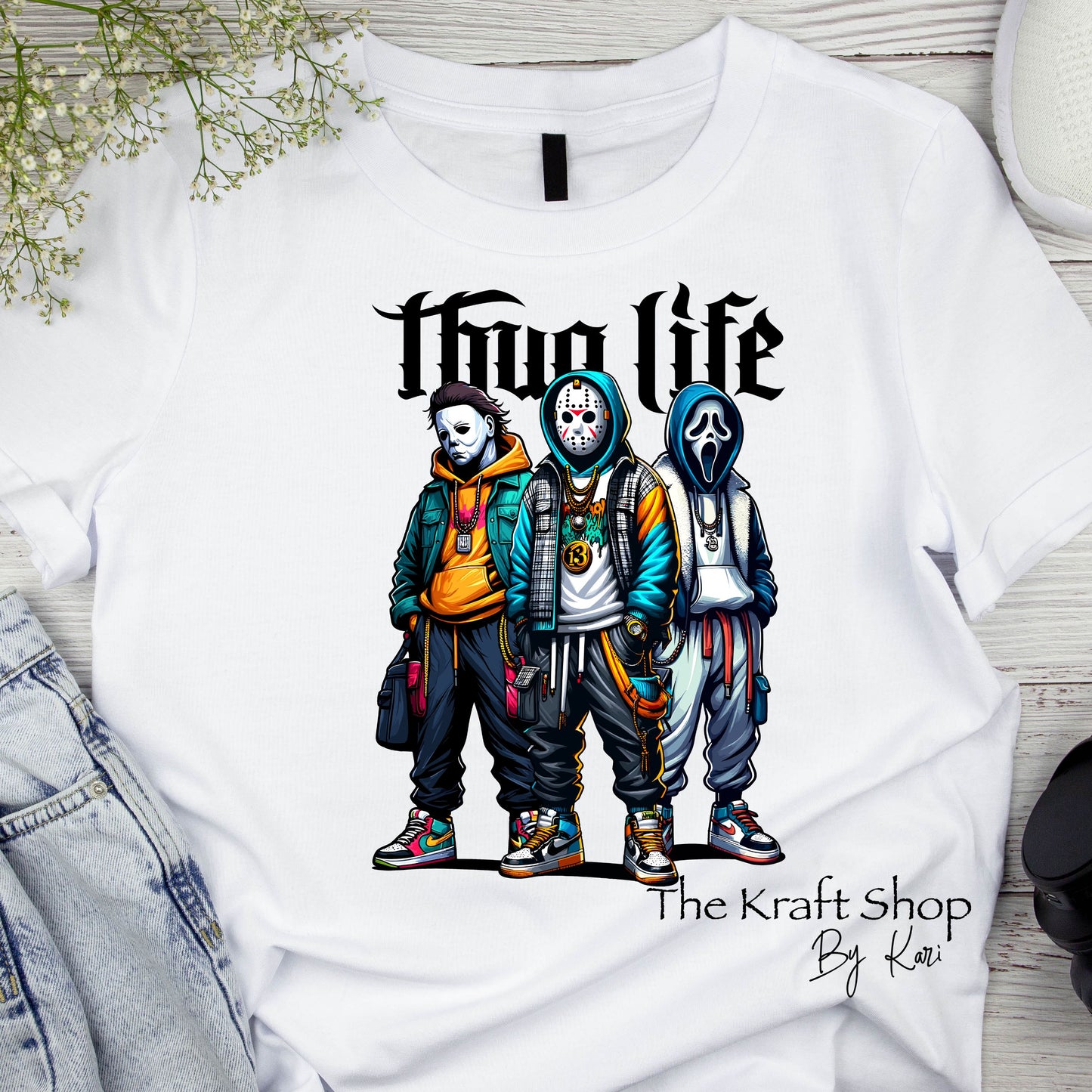 DTF ready to press transfer. Thug Life Horror Guys #11537