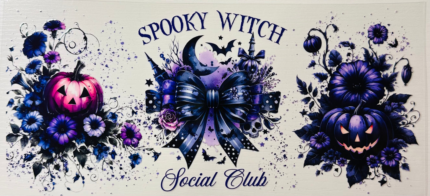 UV DTF Sticker print. Spooky witch social club can or tumbler wrap decal, tumbler decal. UV wrap for glass can tumbler. #5201