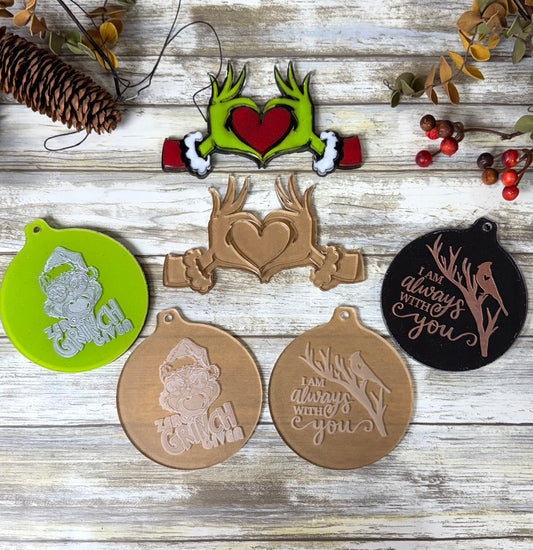 DIY ornament Green Man and I am always with you engraved or Acrylic kit blanks shapes. DIY ornaments. Acrylic shapes for crafts.