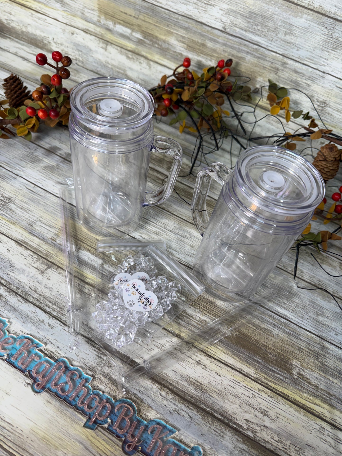 16 oz acrylic snow globe blanks with 1/2 oz bag of fake ice