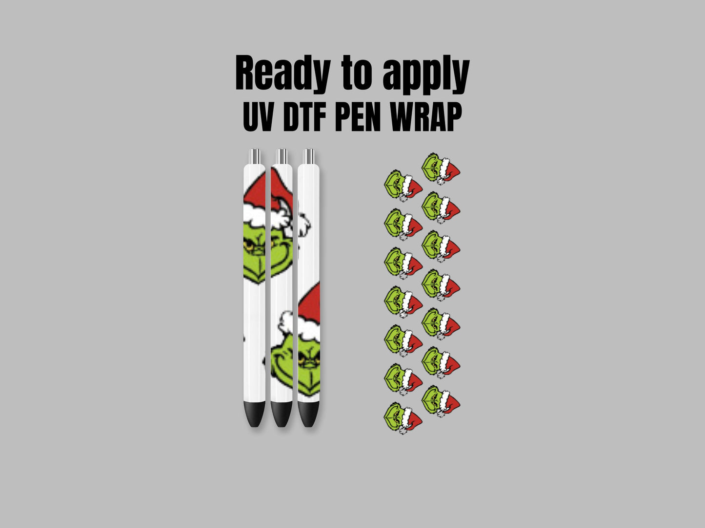 UV DTF Pen Wrap Element Sheet Ready To Apply Sticker Print. Grinch head Element sheet. UV Pen wrap. #8015