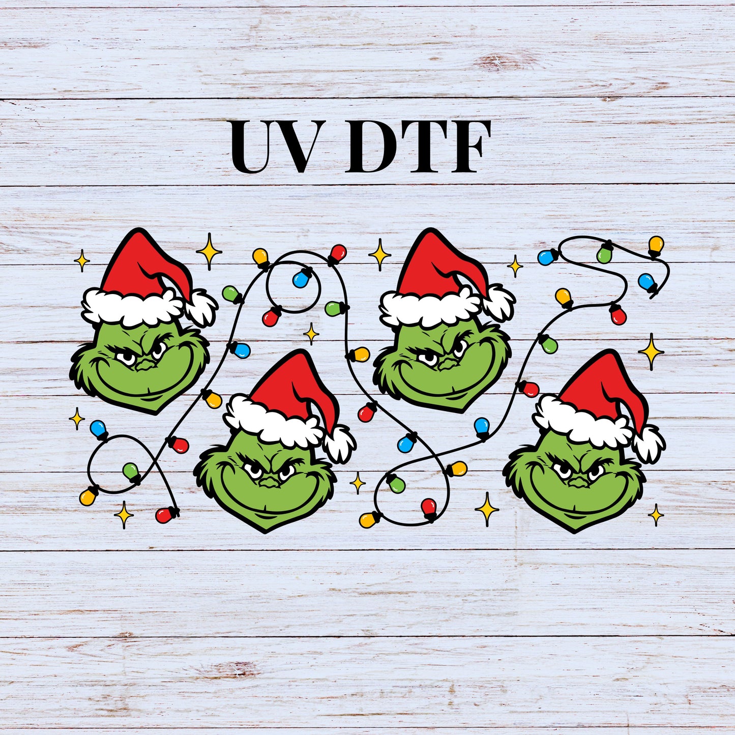 UV DTF Sticker print. Grin Christmas Lights glass can wrap or element sheet decal, tumbler decal. UV wrap for glass can tumbler. #7077