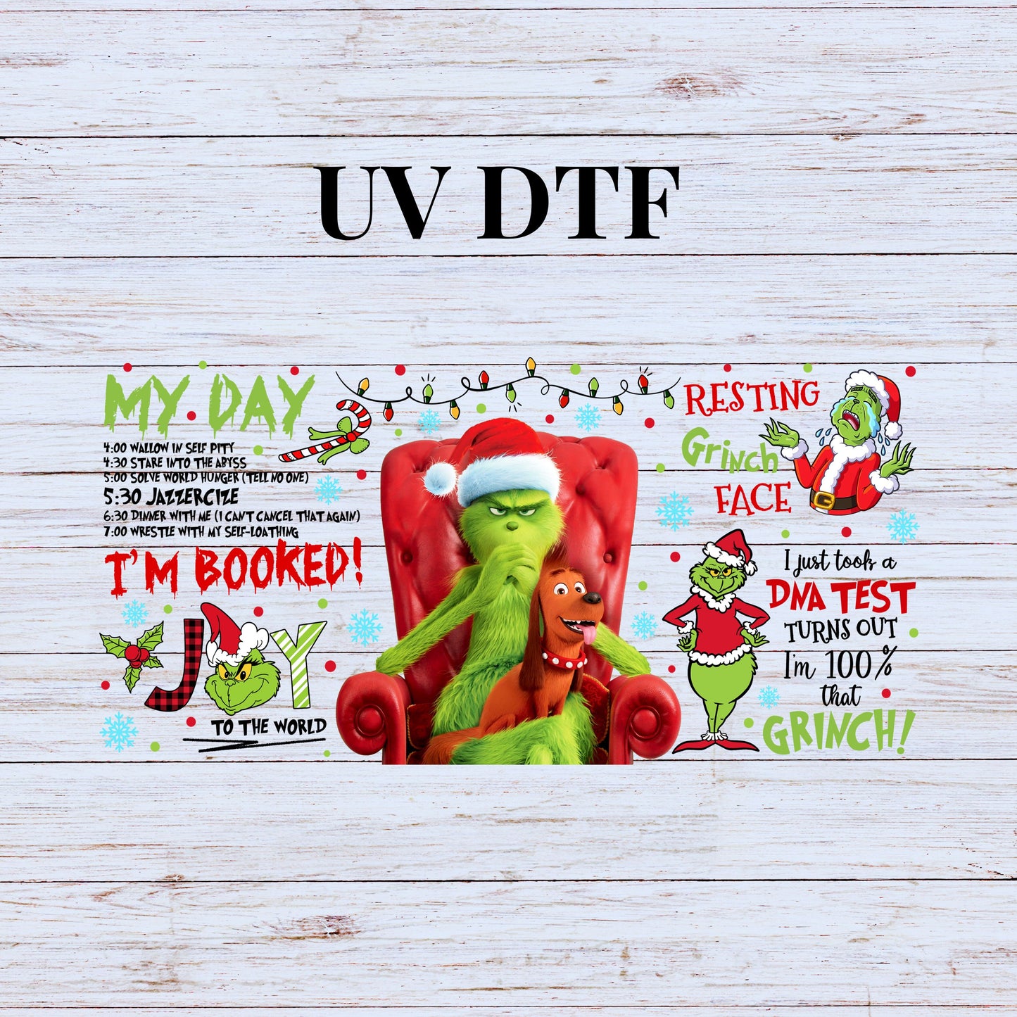 UV DTF Sticker print. Resting Grich Face wrap decal, 40 oz or glass can tumbler decal. UV wrap for glass can tumbler. #5185