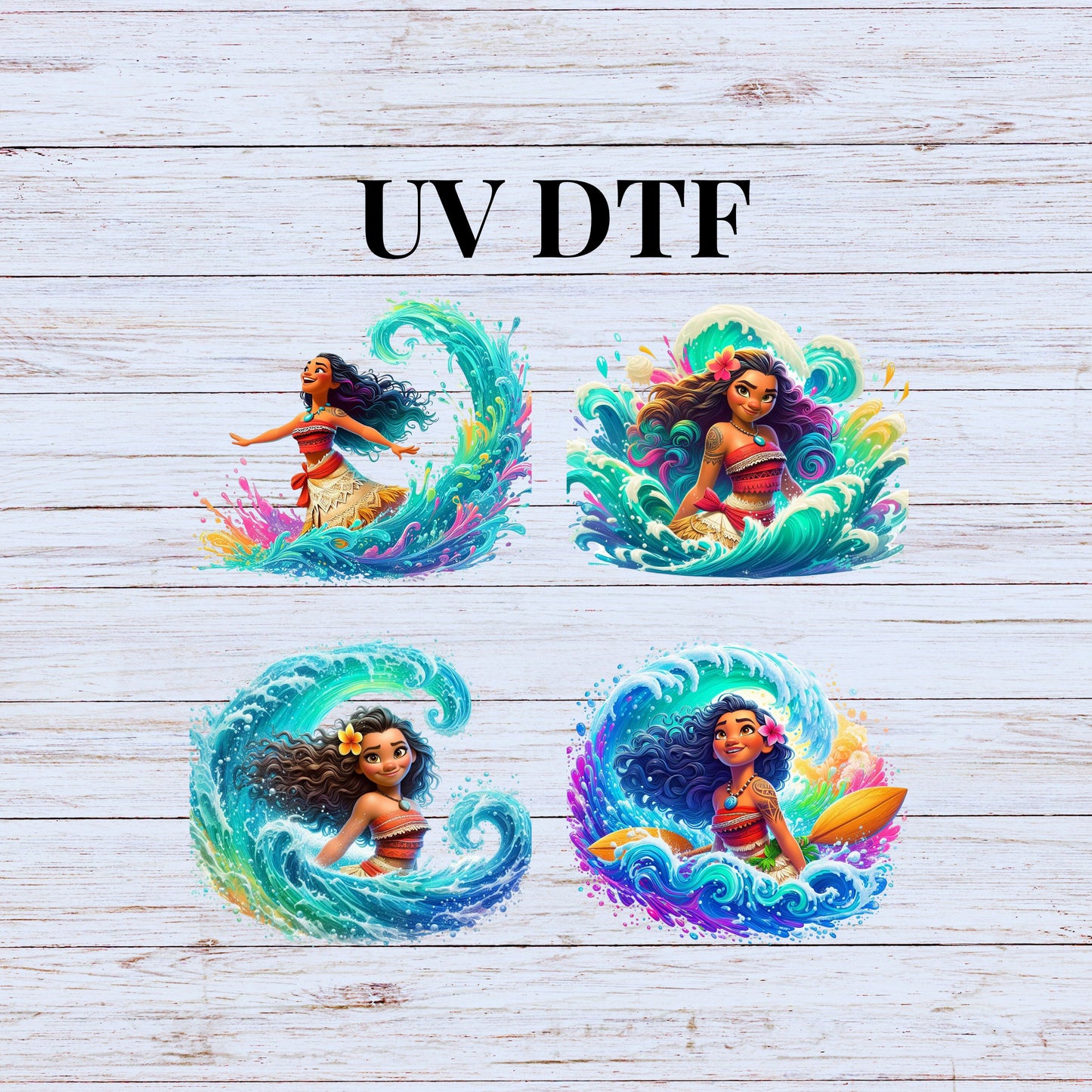 UV DTF Sticker print Moana bundle of 4 elements decal, tumbler decal, Uv wrap glass can tumbler. #10065