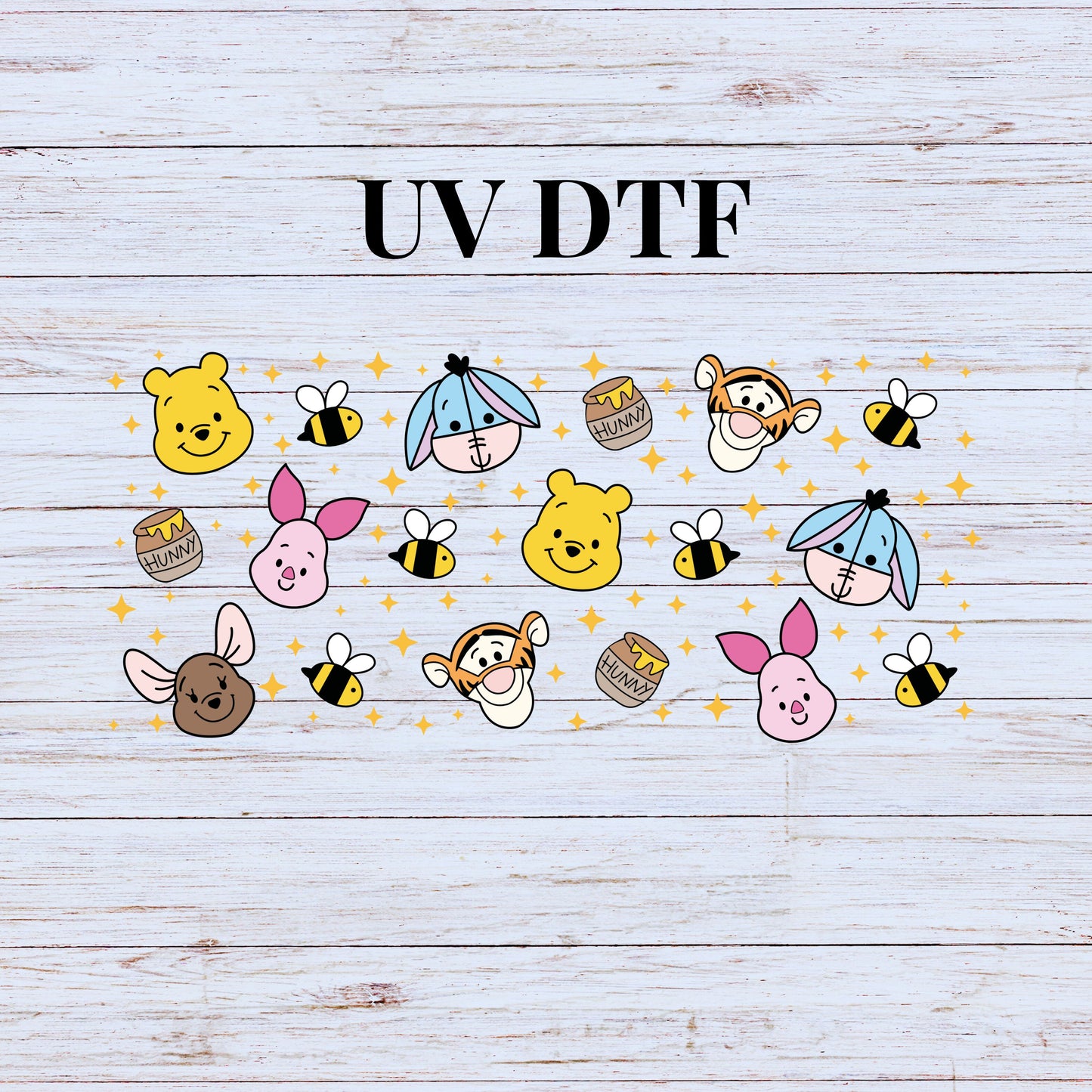 UV DTF Sticker print Pooh and Friends element wrap decal, tumbler decal, Uv wrap glass can tumbler. #5056