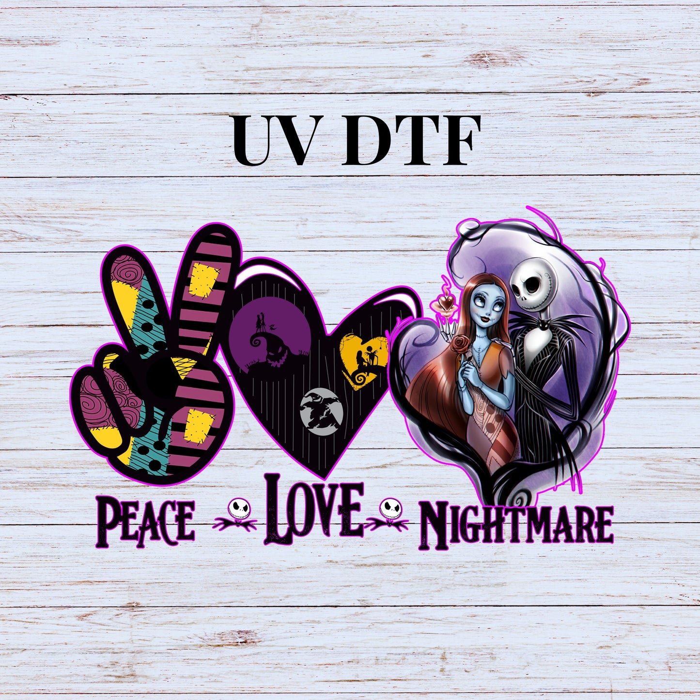 UV DTF Sticker print Halloween Peace Love and Nightmare decal, tumbler decal, Uv wrap glass can tumbler. #7044