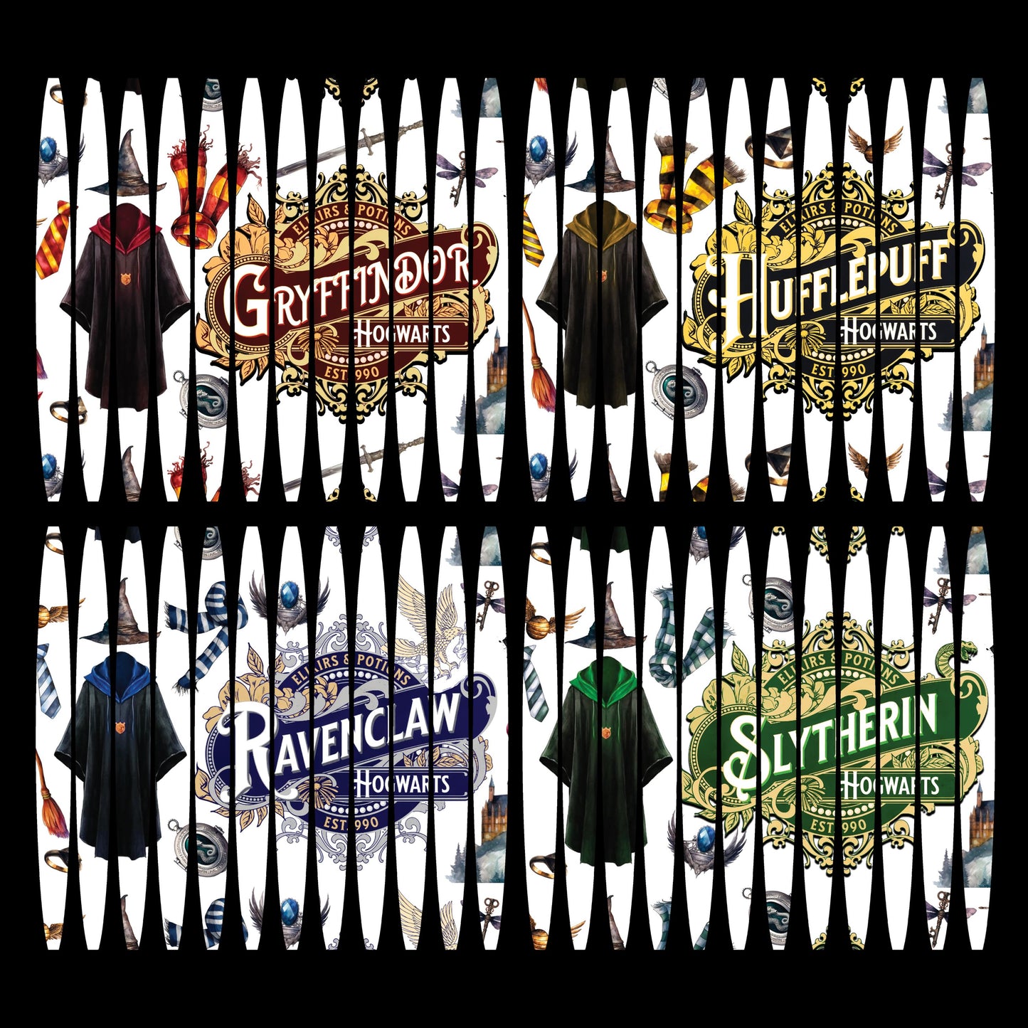 UV DTF Sticker print. HP Houses stripe pattern template wrap for 20 oz tumblers or diy project made with UV dtf decals. #5219