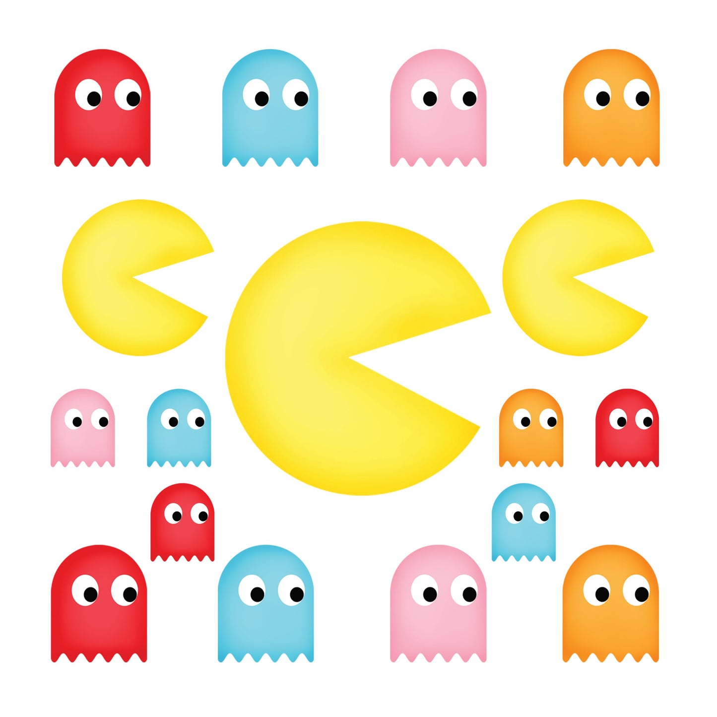 UV DTF Sticker print. P man with ghosts Retro gamer element bundle of decals, tumbler decal. #10200