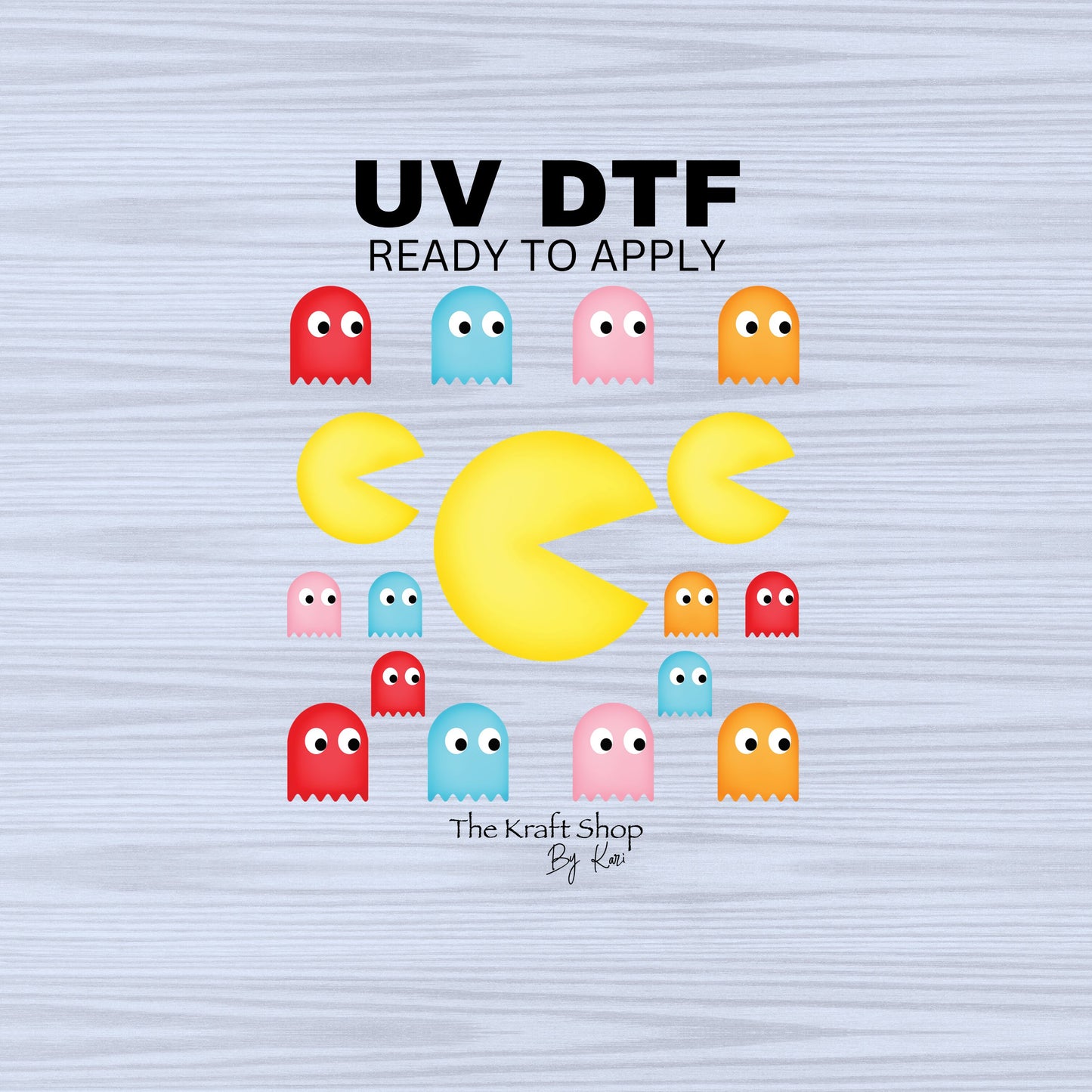 UV DTF Sticker print. P man with ghosts Retro gamer element bundle of decals, tumbler decal. #10200
