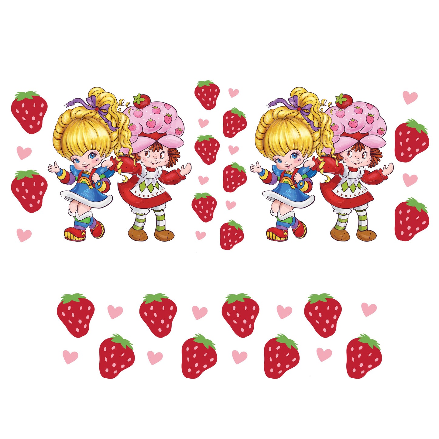 UV DTF 40 oz ready to apply Strawberry Rainbow with pink hearts wrap. 40 oz quencher wrap. Permanent sticker. #3122