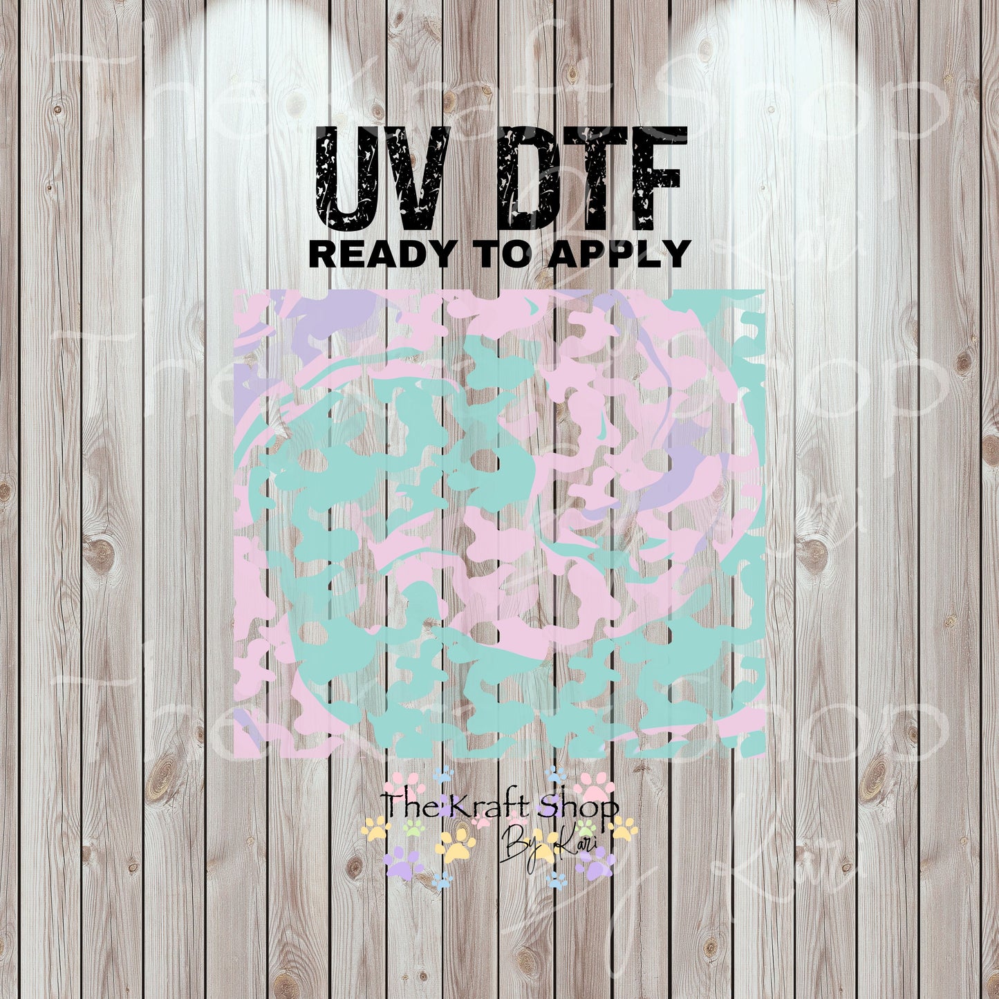 UV DTF Sticker print. Teal pink camo swirl tumbler design helper decal. Glass can wrap. #5331