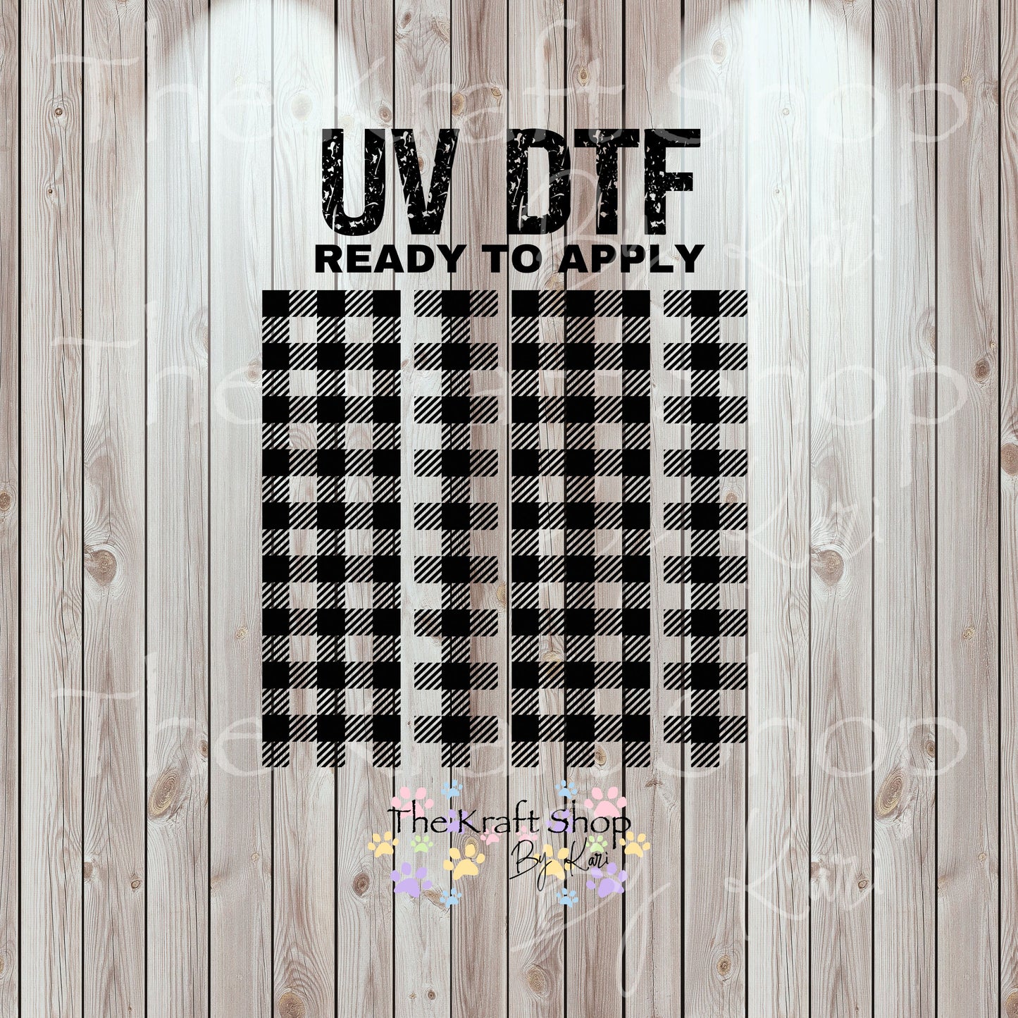 UV DTF Sticker print. Checkered Plaid strips plaid helper tumbler decal. Glass can wrap. #5329