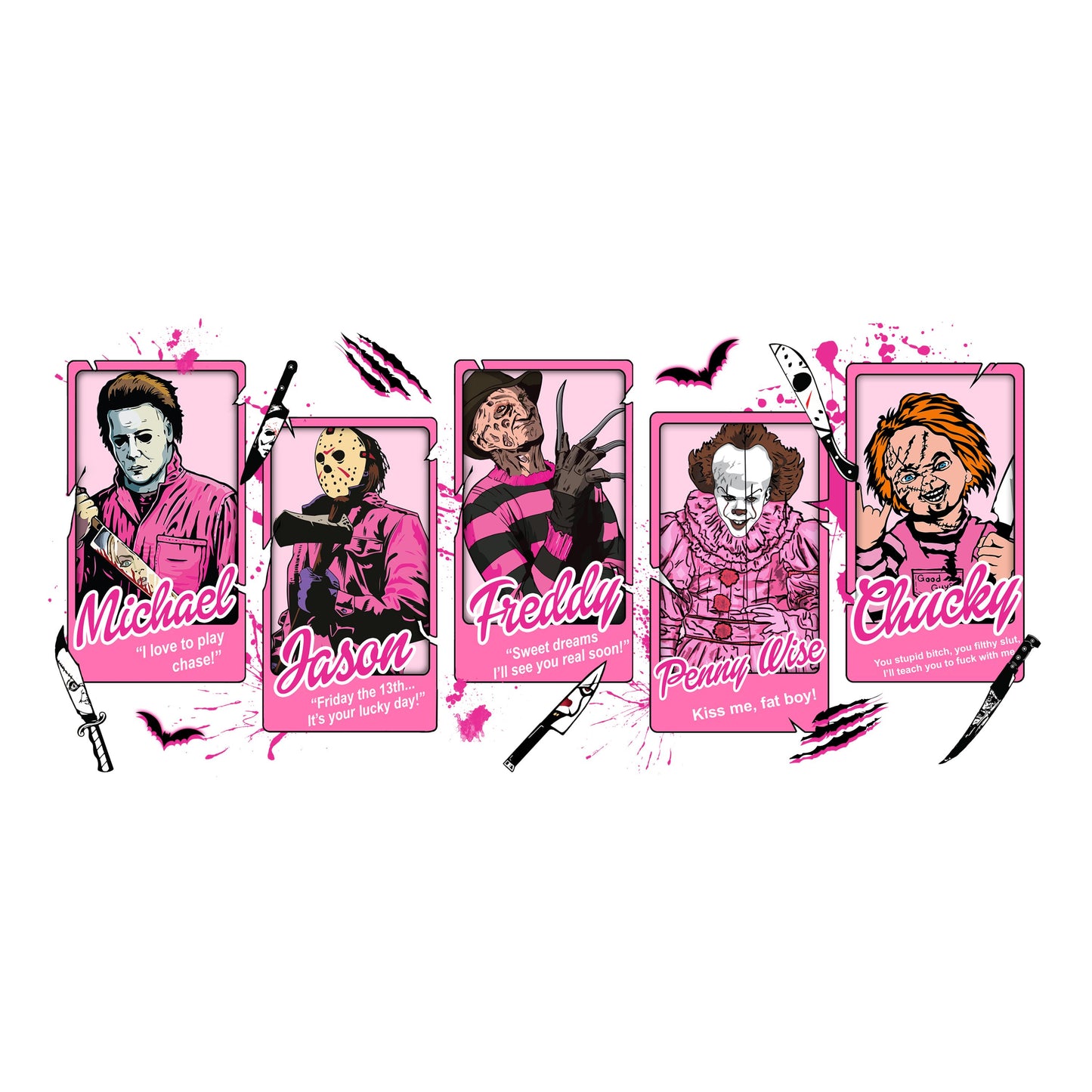 UV DTF Sticker print. Pink Horror glass can decal, tumbler decal, permanent sticker. UV wrap for glass can tumbler. #5354
