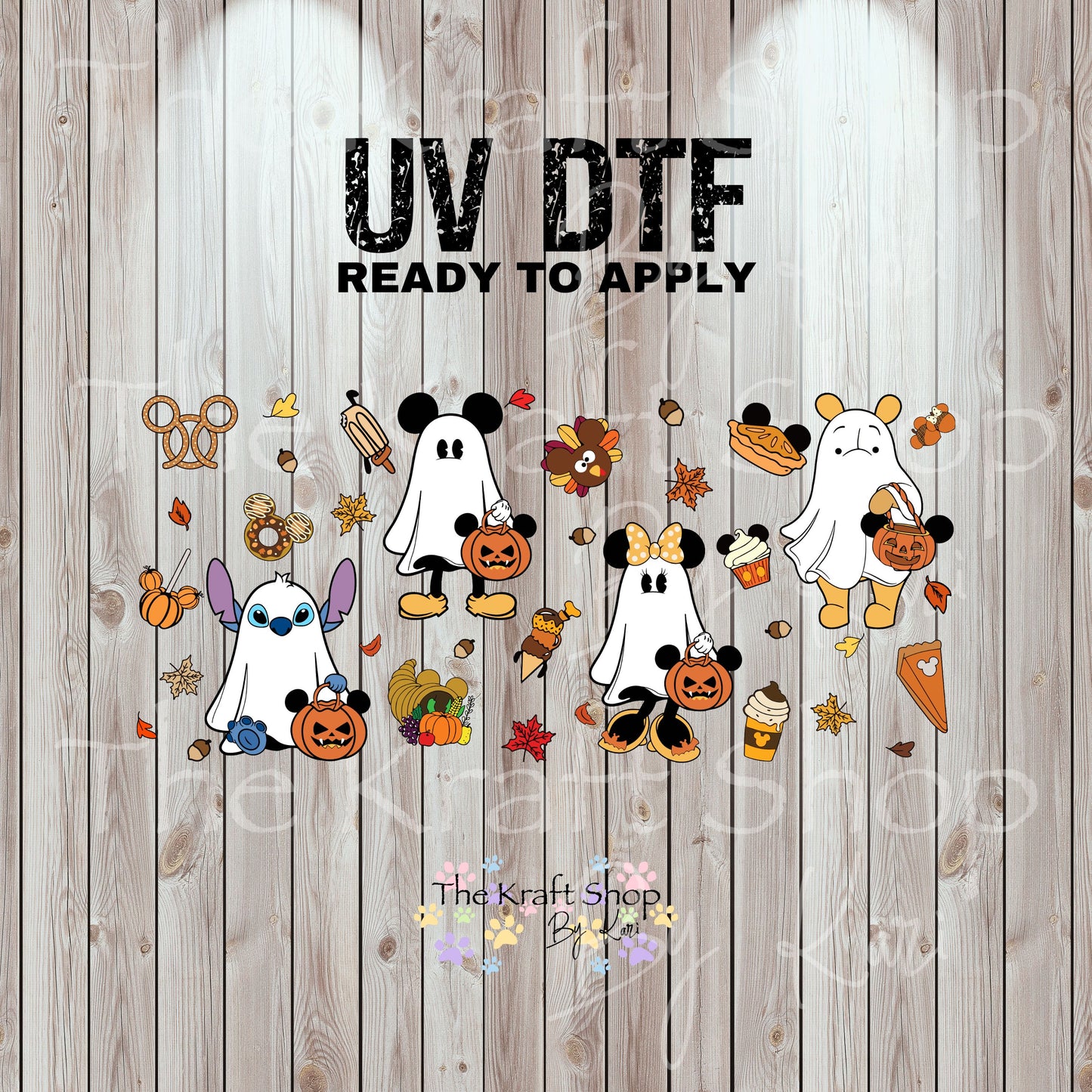 UV DTF Sticker print. Mick and friends ghost glass can wrap decal, tumbler decal, permanent sticker. #7340