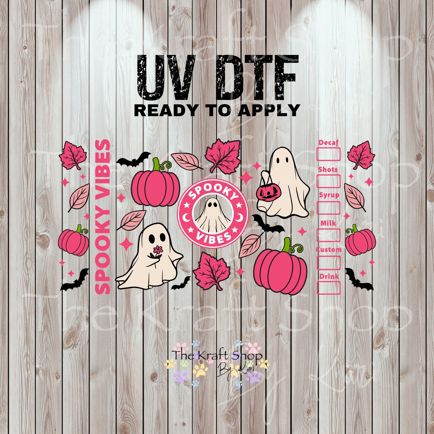 UV DTF Sticker print. Pink spooky vibes star ghost glass can wrap decal, tumbler decal, permanent sticker. #7341