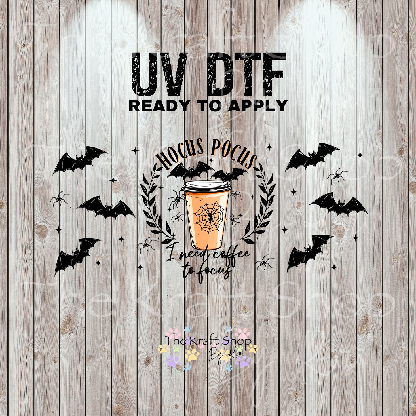 UV DTF Sticker print. Hocus Pocus I need coffee to focus fall wrap decal, tumbler decal UV wrap for glass can tumbler#7354
