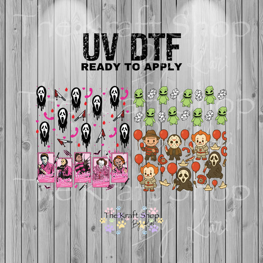 UV DTF Horror Mini Gang Sheet Halloween characters bundle of 4 wraps