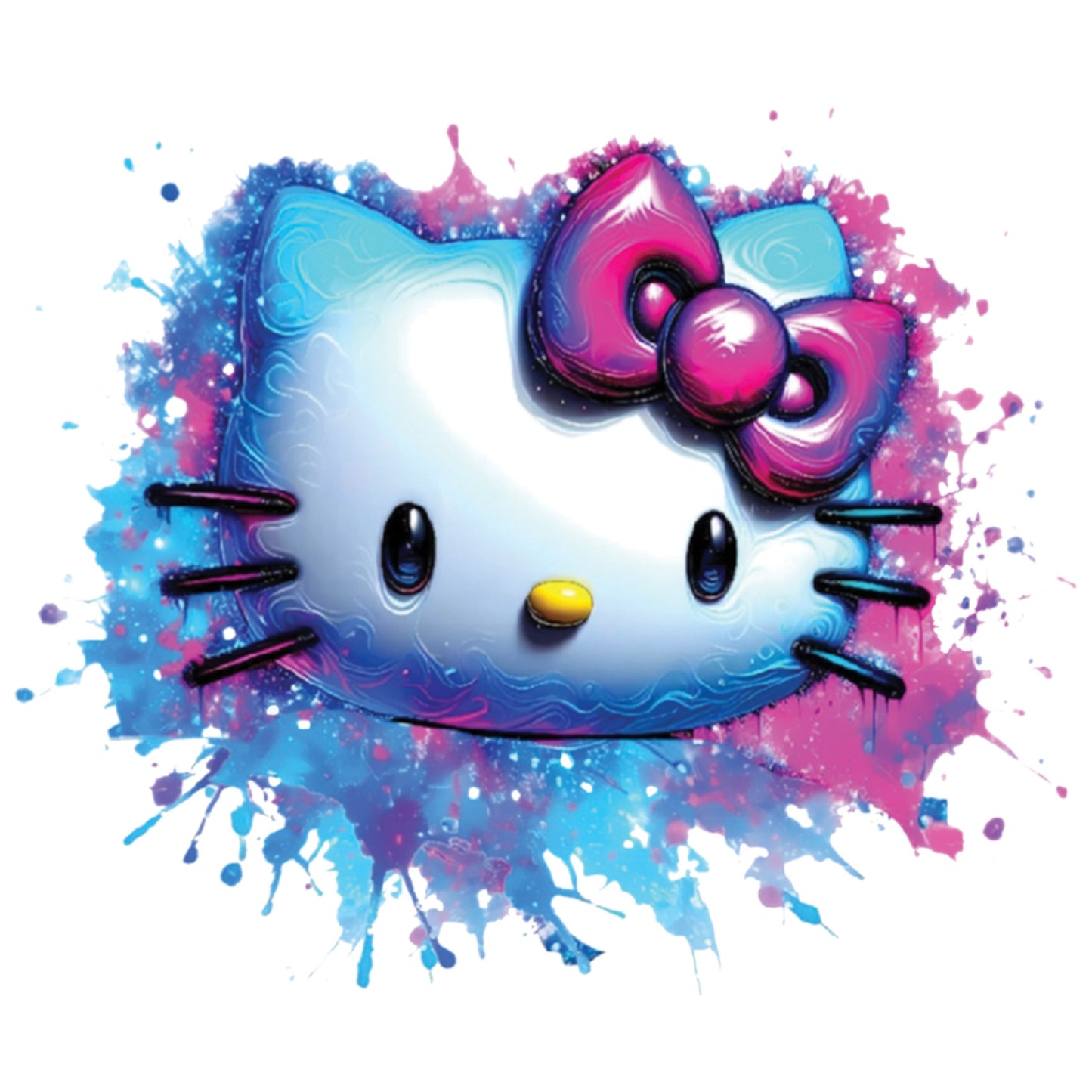 UV DTF Sticker print Hello Kit Splatter paint splash decal, tumbler decal, permanent sticker.  #7376