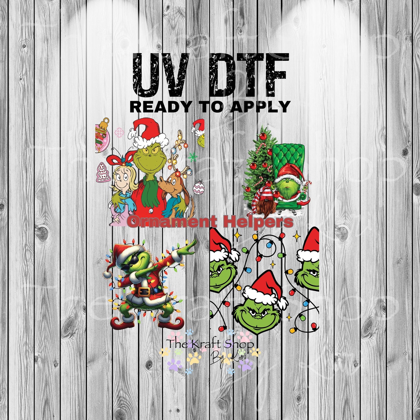 UV DTF Sticker print Ornament Helpers Grin Set of 4 decal, tumbler decal. UV wrap for glass can #7384