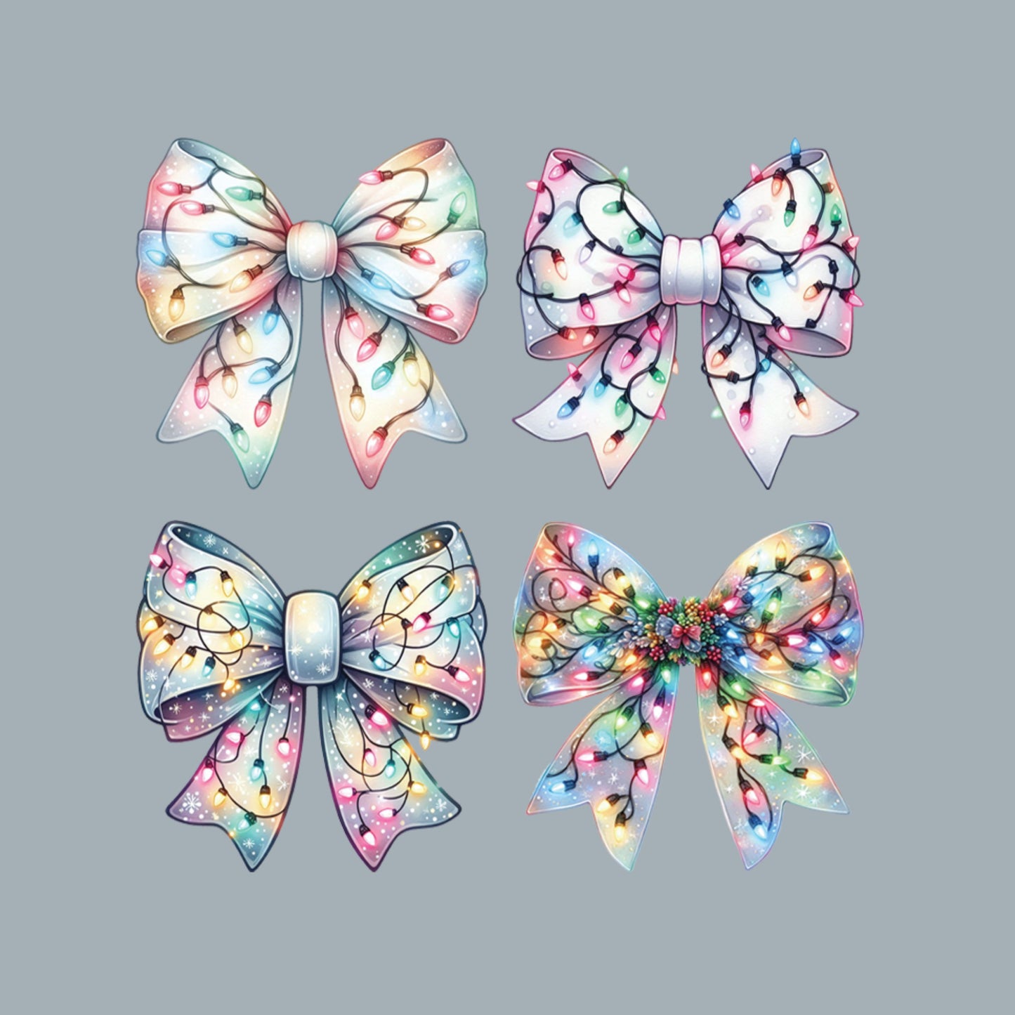 UV DTF Sticker print. Christmas Light Bow Bundle element bundle of decals, tumbler decal. #7387
