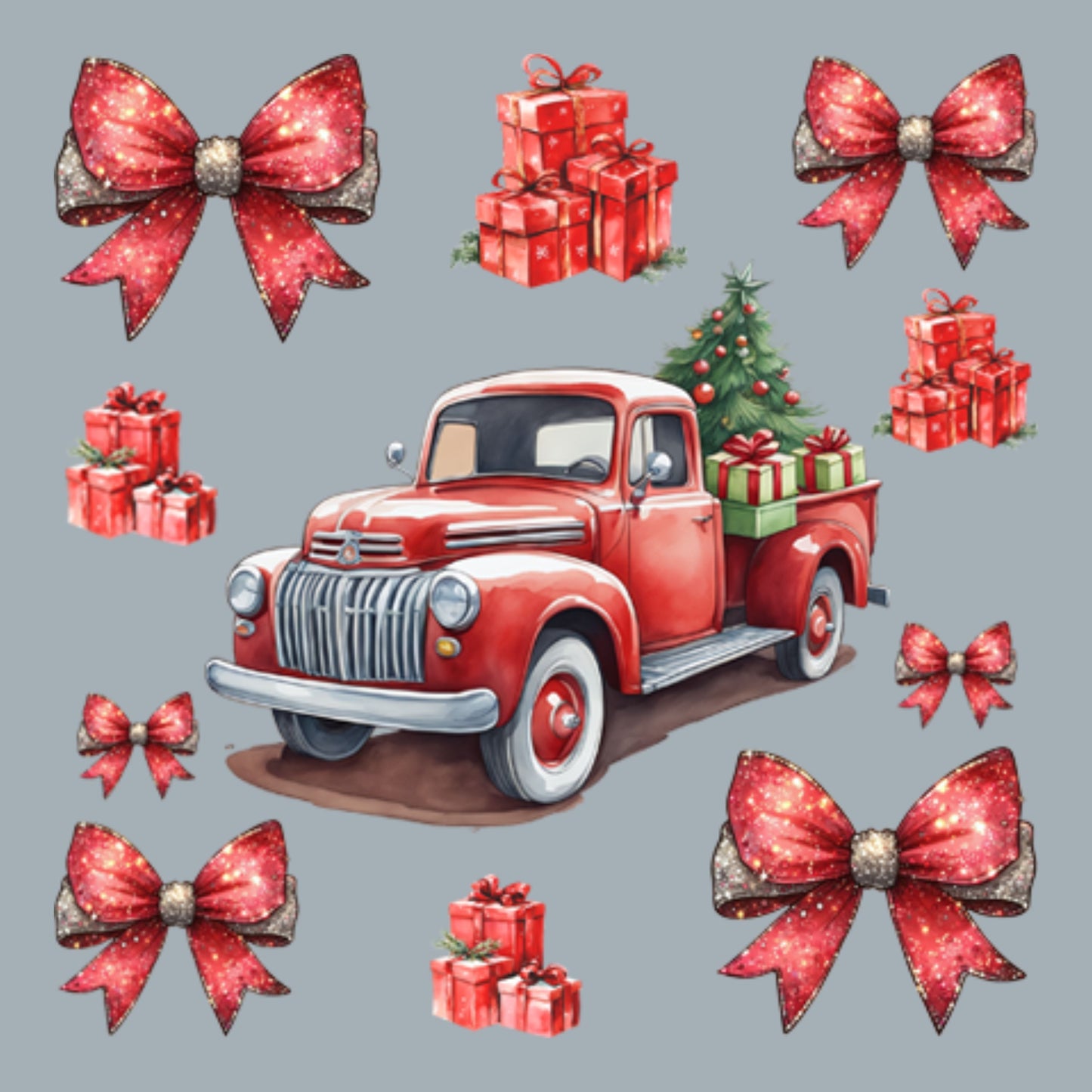 UV DTF Sticker print. Christmas Red Truck Bundle element bundle of decals, tumbler decal. #7389