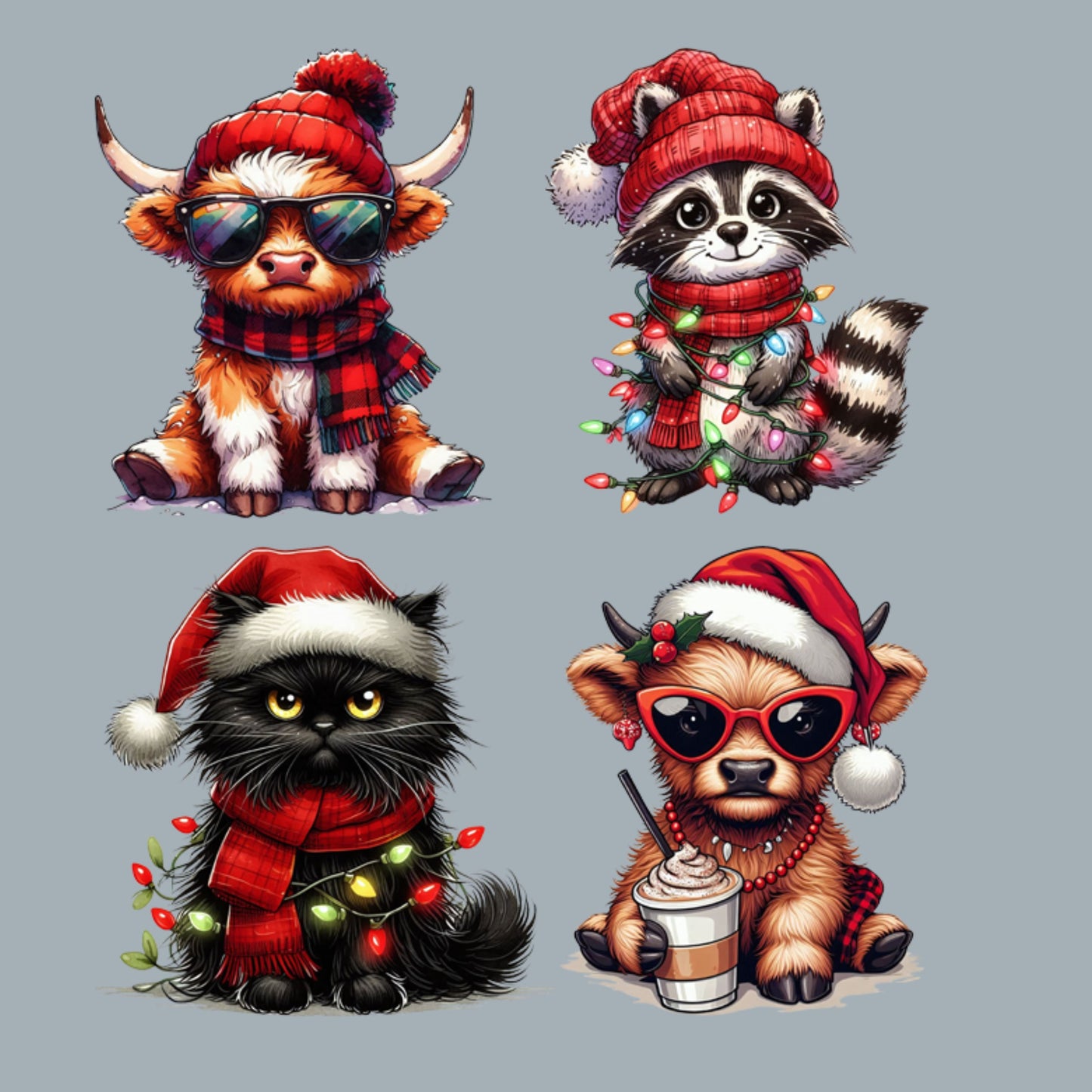 UV DTF Sticker print. Christmas Animal Bundle element bundle of decals, tumbler decal. #7392