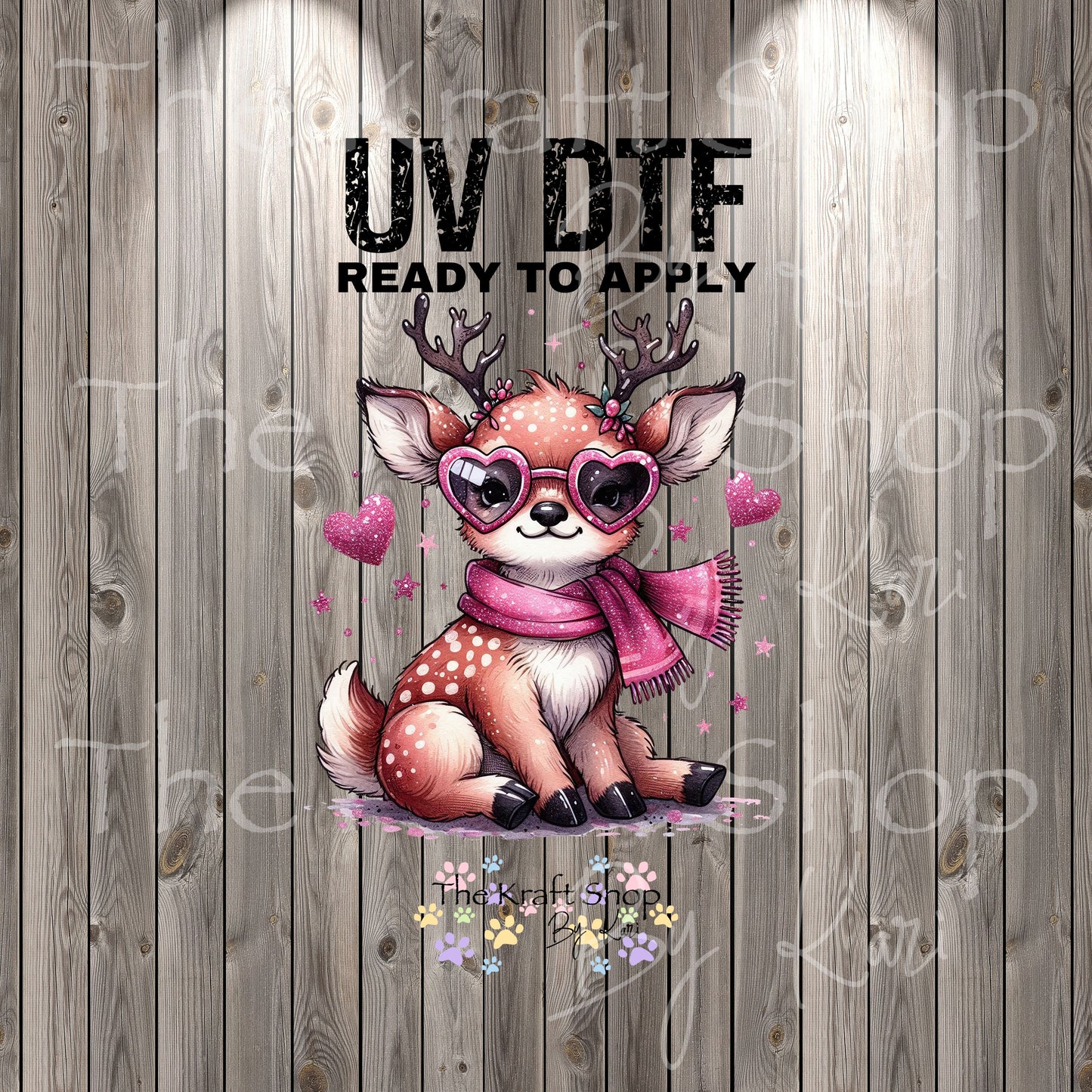 UV DTF Sticker print Cute Pink Reindeer Christmas decal, tumbler decal, permanent sticker. Uv wrap for glass can tumbler. #7394