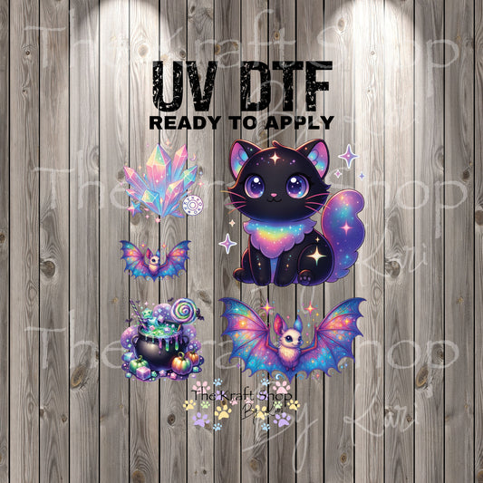 UV DTF Sticker print. Black Cat Crystals Bundle element bundle of decals, tumbler decal. #7399