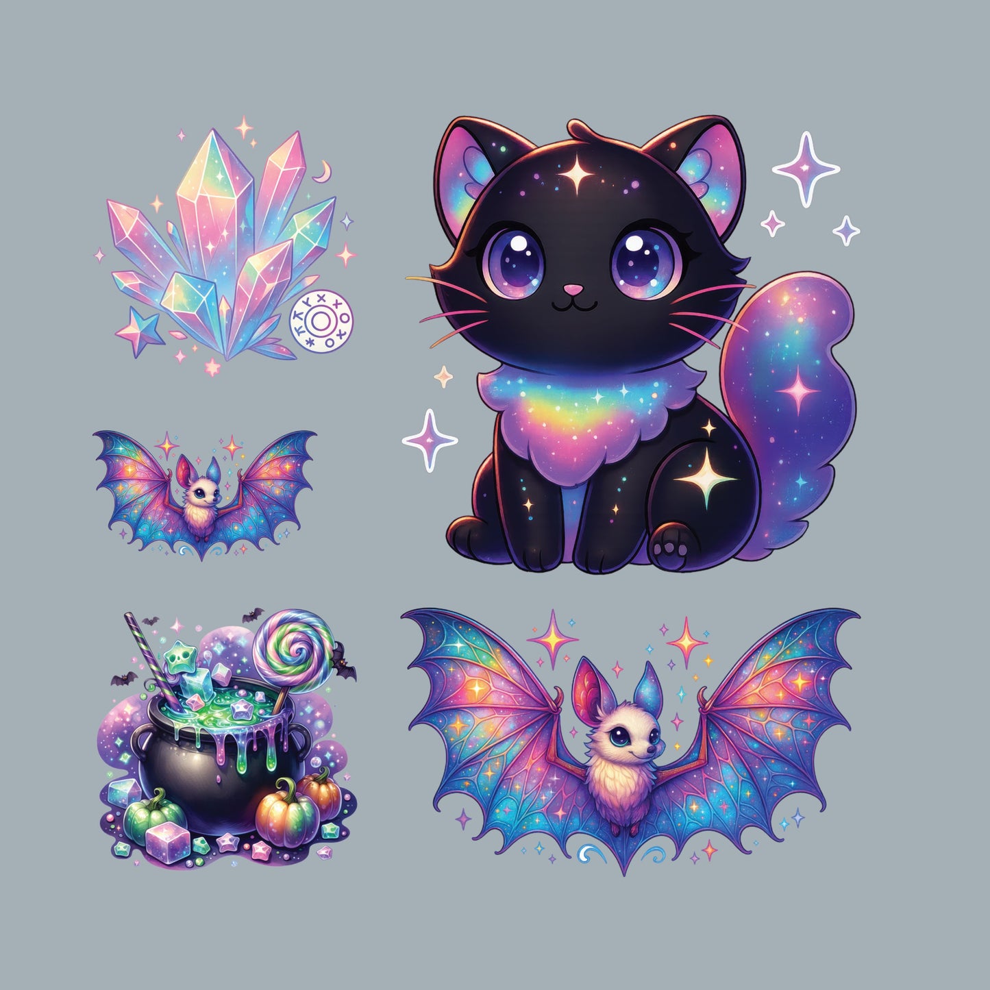 UV DTF Sticker print. Black Cat Crystals Bundle element bundle of decals, tumbler decal. #7399