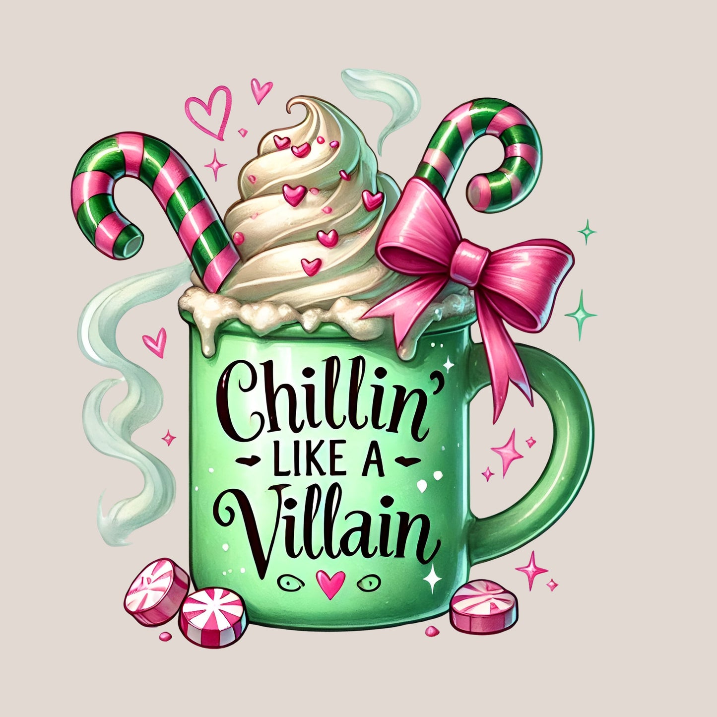 UV DTF Sticker print Chillin' like a villian Christmas decal, tumbler decal, permanent sticker. Uv wrap for glass can tumbler. #7401
