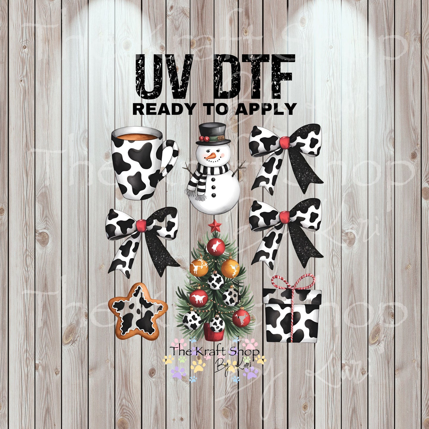 UV DTF Sticker print. Cow print snowman coquette element, tumbler decal, permanent sticker. Uv wrap for glass can tumbler. #7402