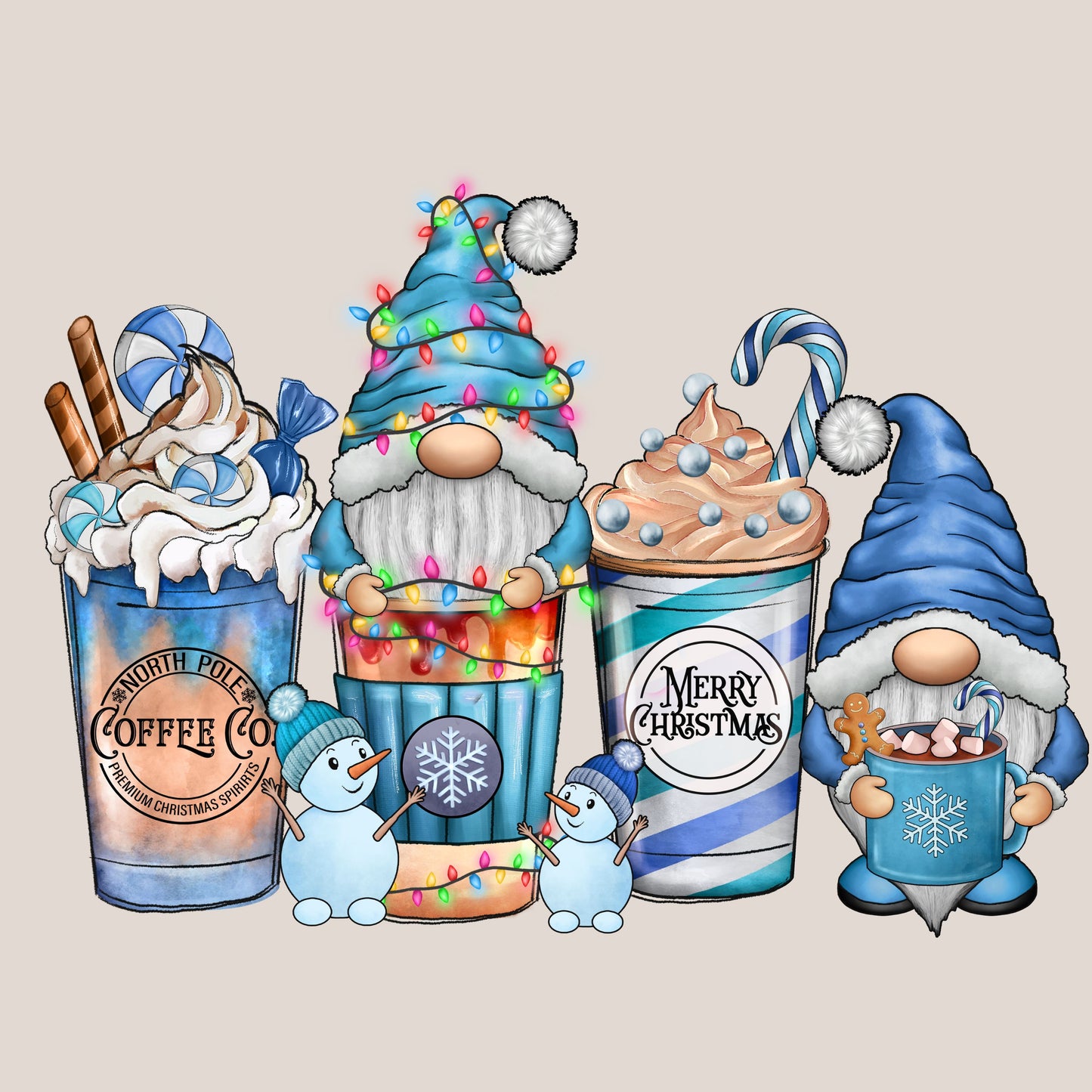 UV DTF Sticker print Winter Coffee Gnomes Christmas decal, tumbler decal, permanent sticker. Uv wrap for glass can tumbler. #7403