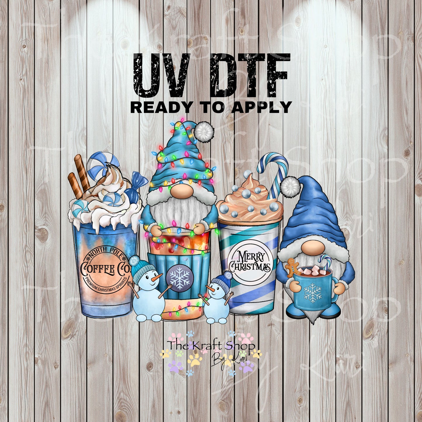 UV DTF Sticker print Winter Coffee Gnomes Christmas decal, tumbler decal, permanent sticker. Uv wrap for glass can tumbler. #7403