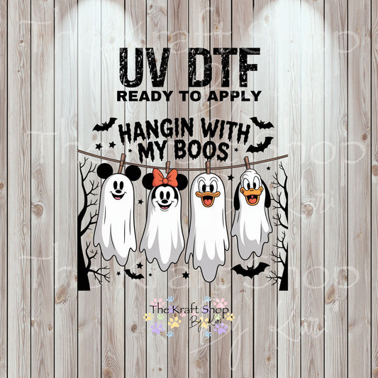 UV DTF Sticker print Hanging with my boos decal, tumbler decal, permanent sticker. Uv wrap for glass can tumbler. #7410