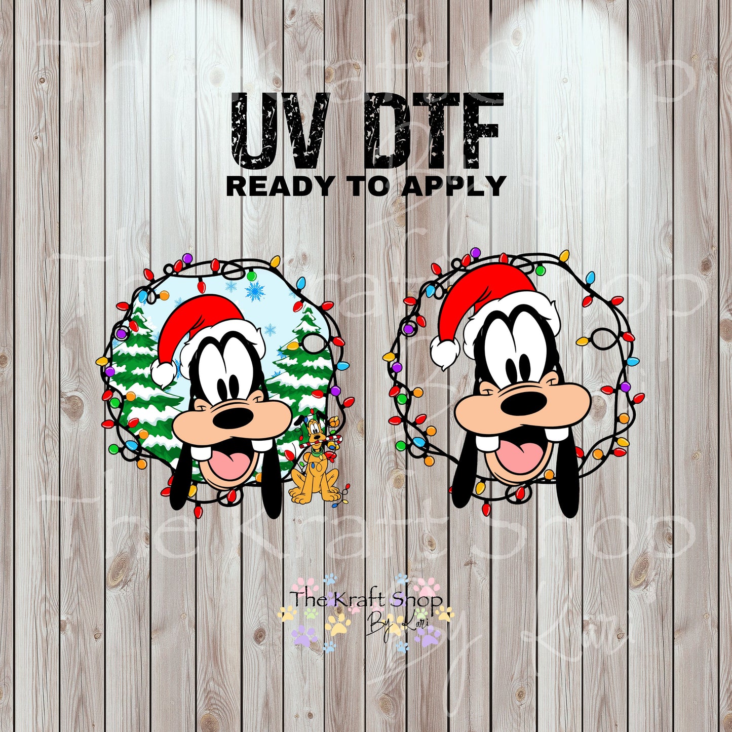 UV DTF Sticker print Christmas lights Goof and Plut decal, tumbler decal, permanent sticker. #7425