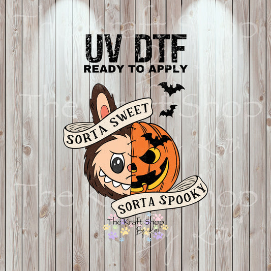 UV DTF Sticker print. Sorta Sweet Sorta Spooky tumbler decal. Glass can wrap.  #7426