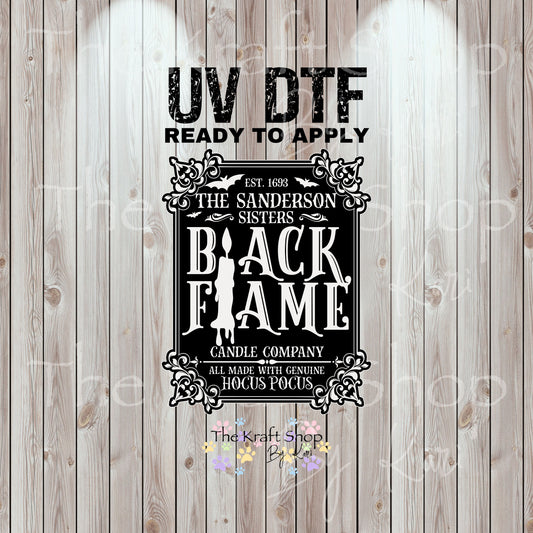 UV DTF Sticker print Black Flame Sanders sisters Halloween decal, tumbler decal #7430