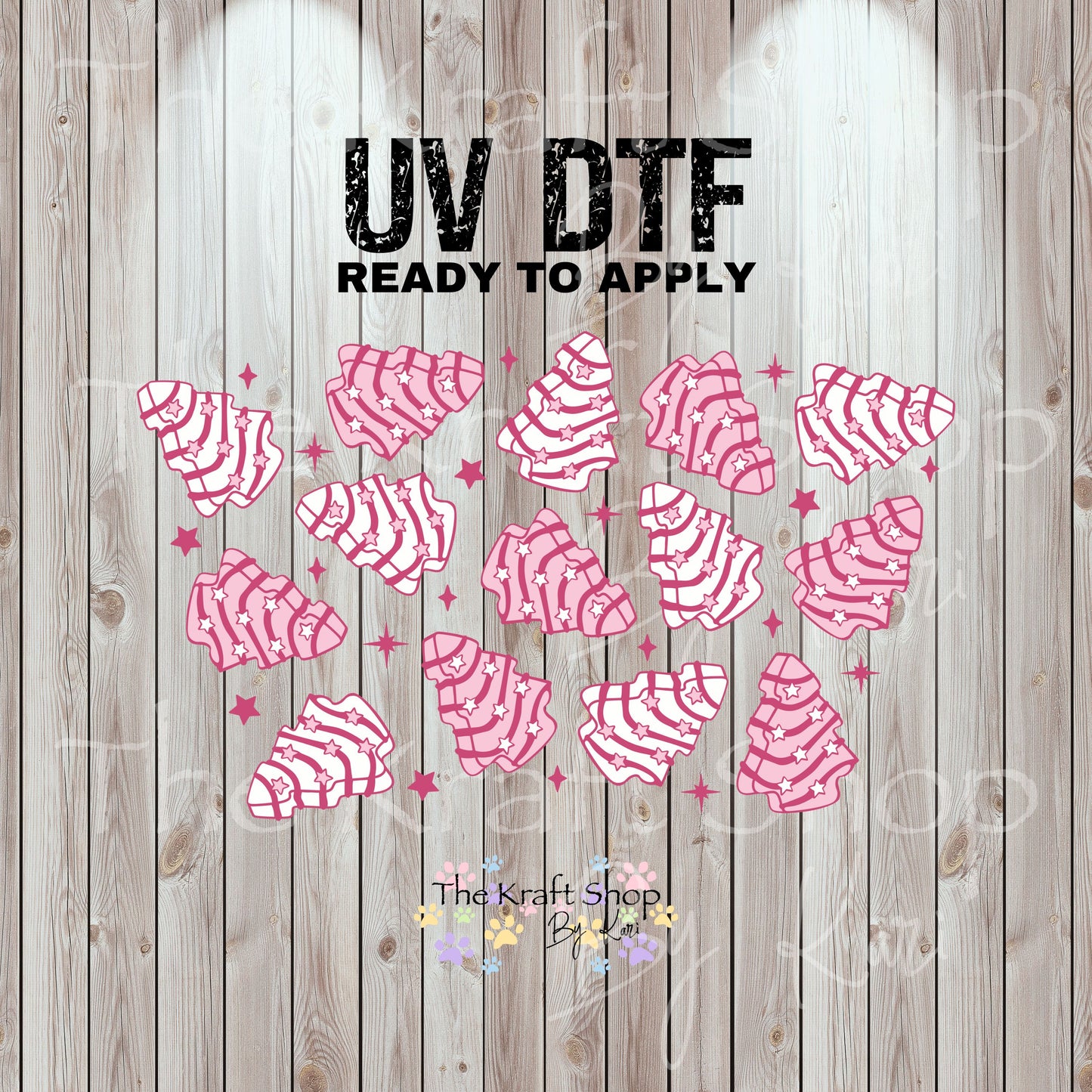 UV DTF Sticker print. Christmas tree cake 24 oz tapered wrap or element sheet of decals for acrylic tumblers #5460
