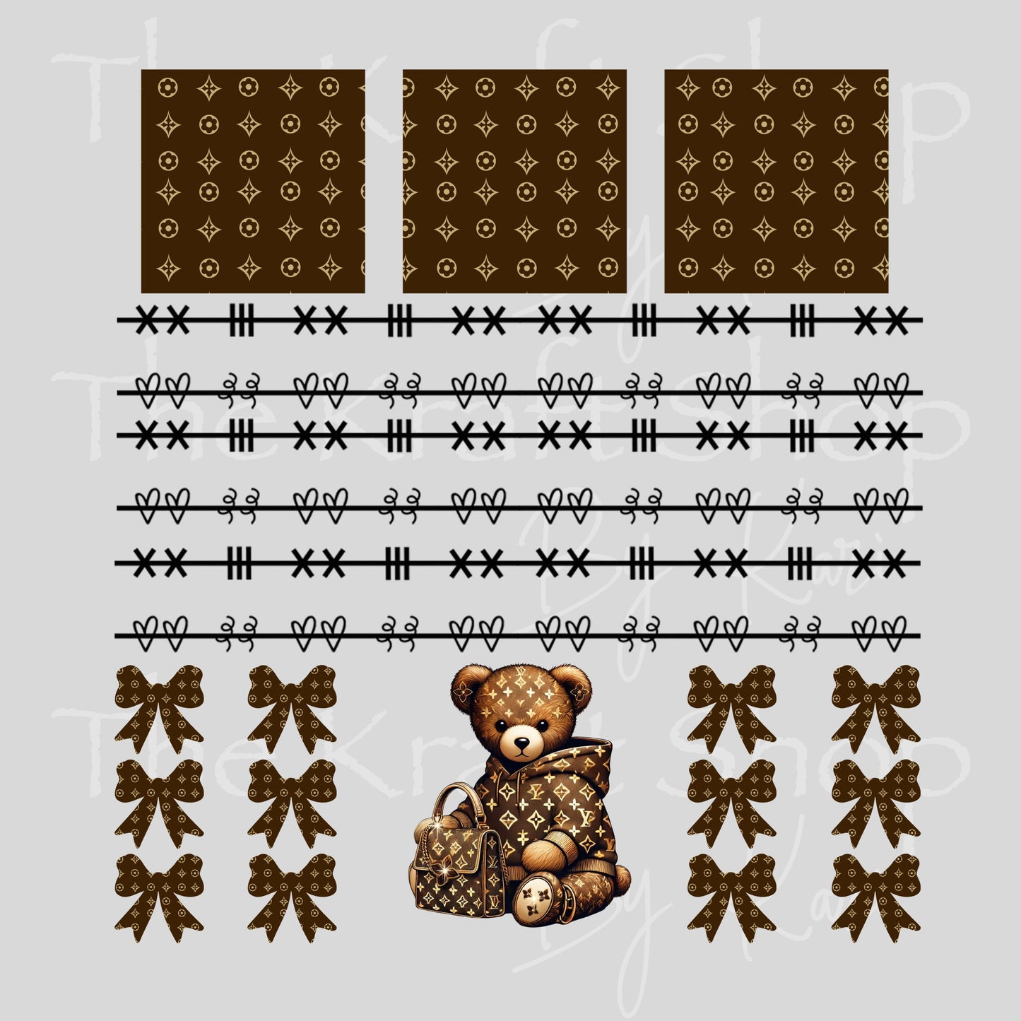 UV DTF Sticker print Patchwork Element Bear mixed media Element sheet 9x9 decal #10402