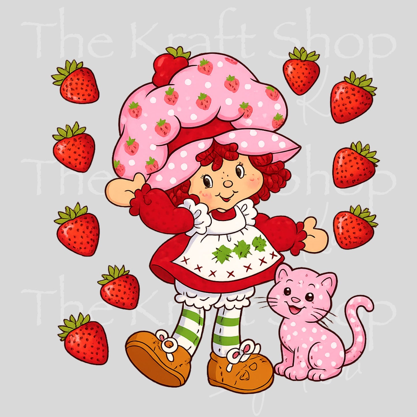 UV DTF Strawberry and cat with strawberry elements decal, tumbler decal, permanent sticker. #10484