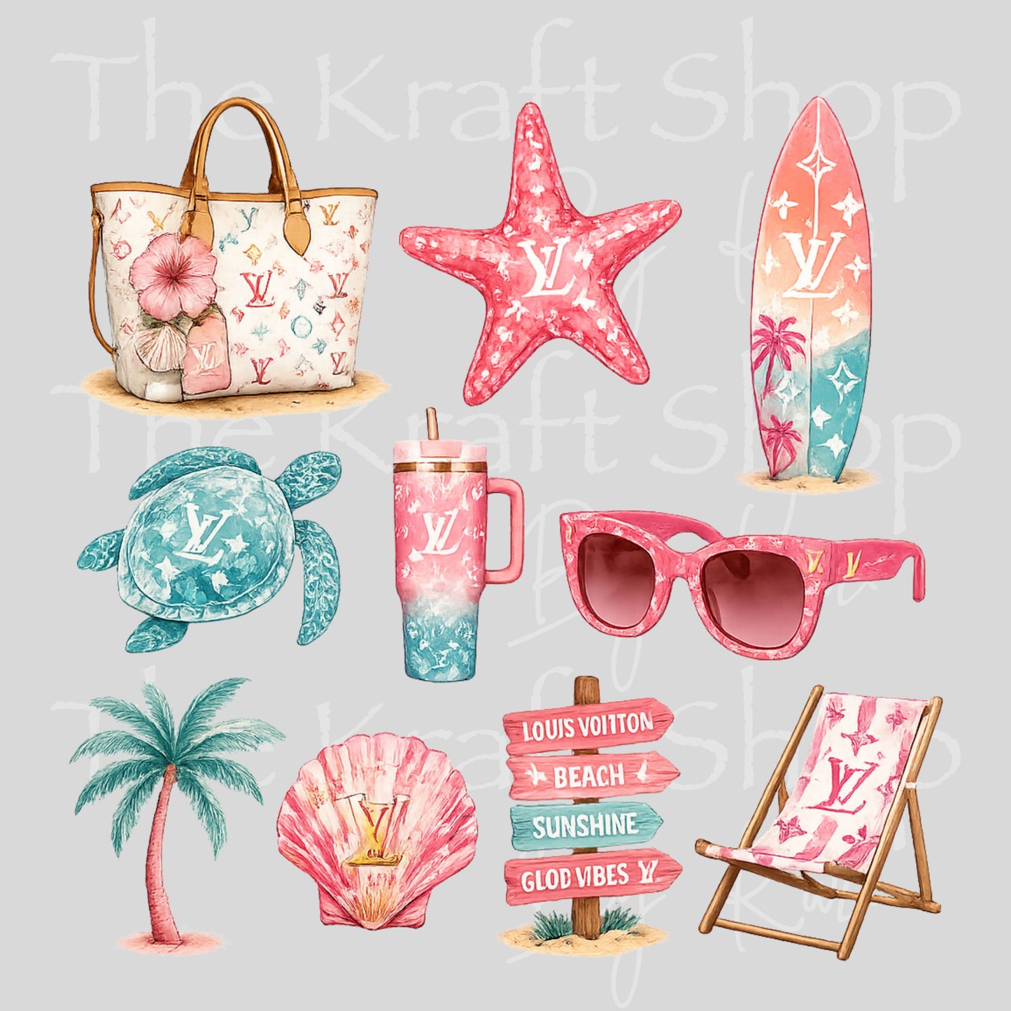 UV DTF Pink Summer LV Element sheet 8x8 decal #10490