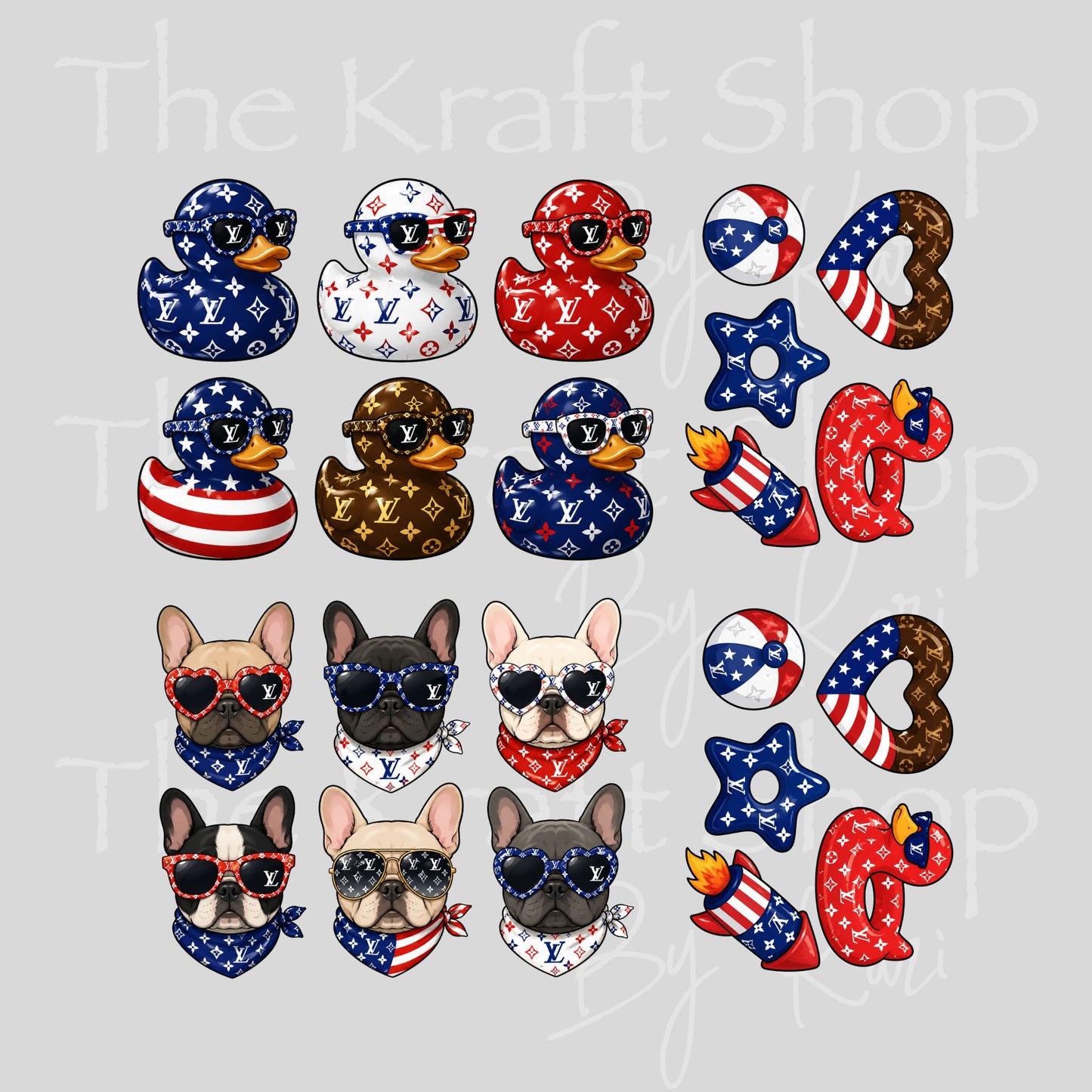 UV DTF Rubber Duck Dog element bundle of decals sheet 10x10 decal #10491