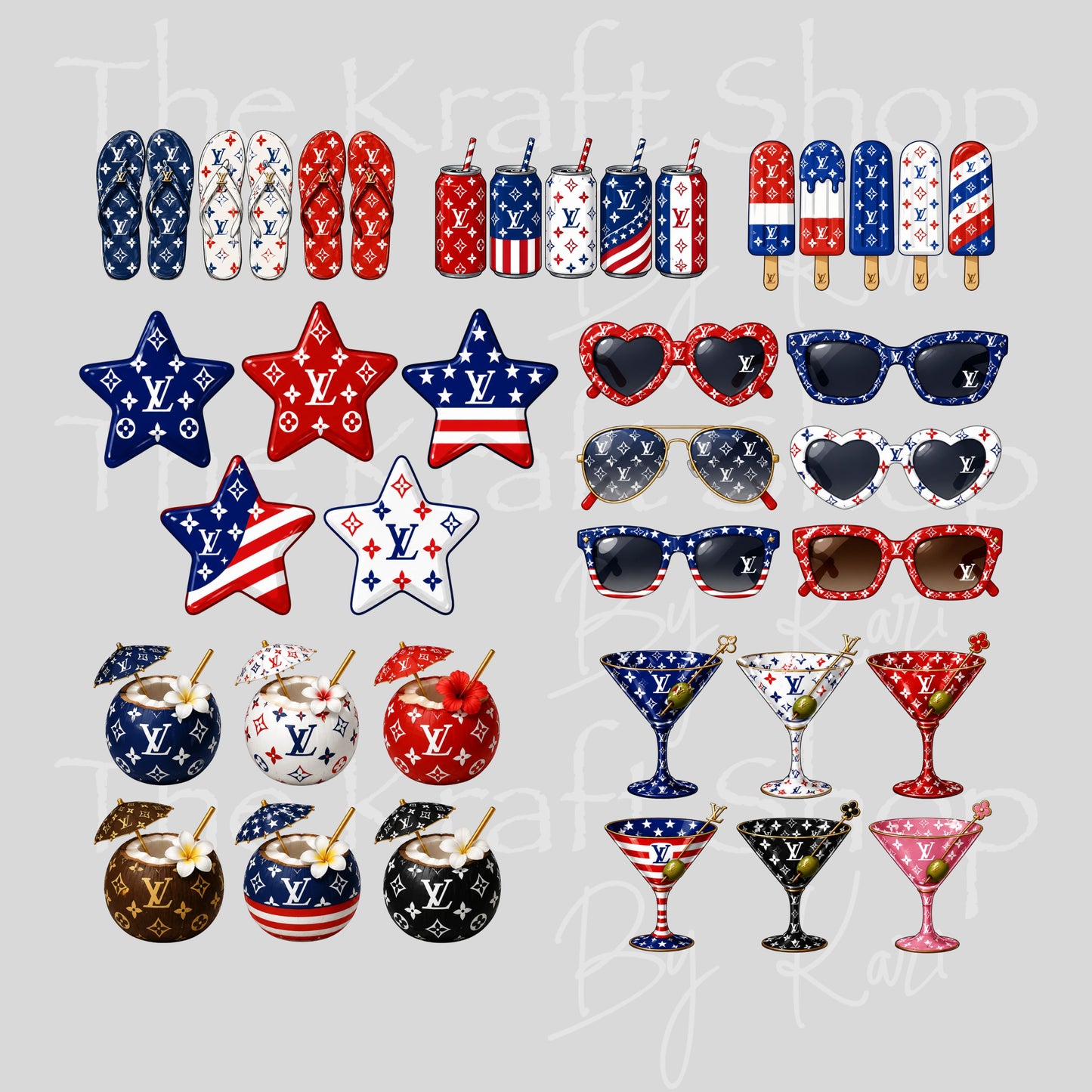 UV DTF Summer Essentials LV element bundle of decals sheet 10x10 decal #10494