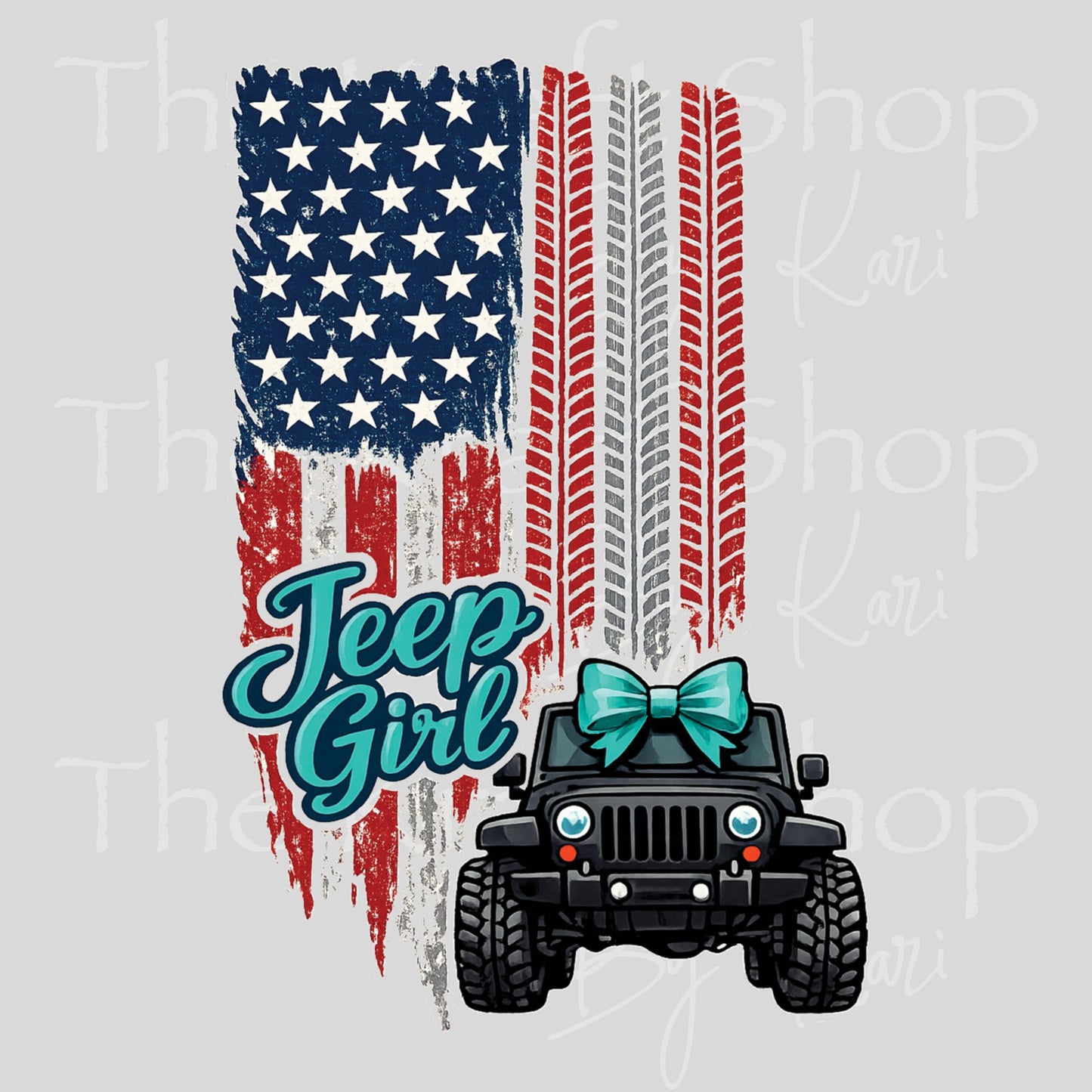 UV DTF Teal Jeep Girl Vertical Flag decal #4797