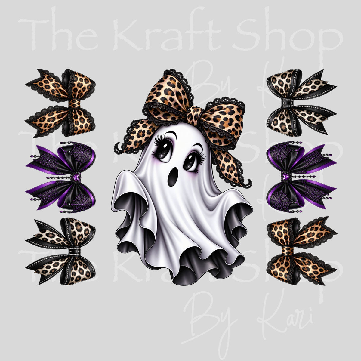 UV DTF Sticker print Leopard Lace Bow Ghost decal, tumbler decal, permanent sticker. #7784